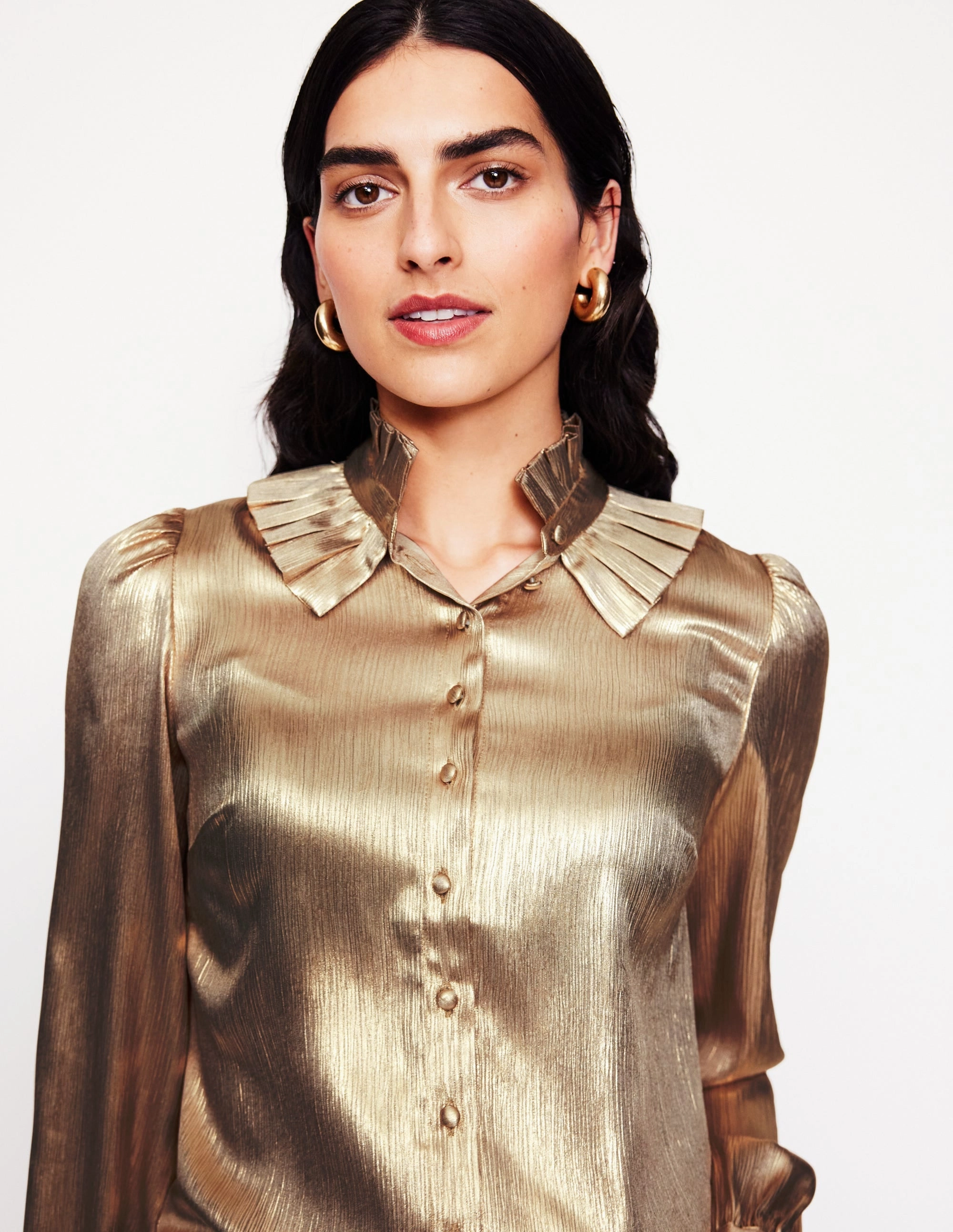 Ruffle Collar Party Blouse-Gold PolyesterBlend