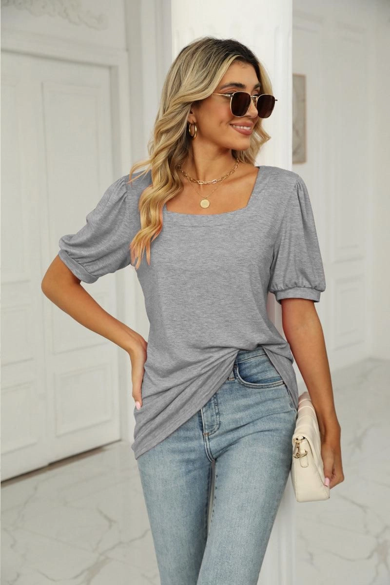 SQUARED NECKLINES RUFFLED LOOSE TEES HeatRegulating NonRestrictiveSilhouette