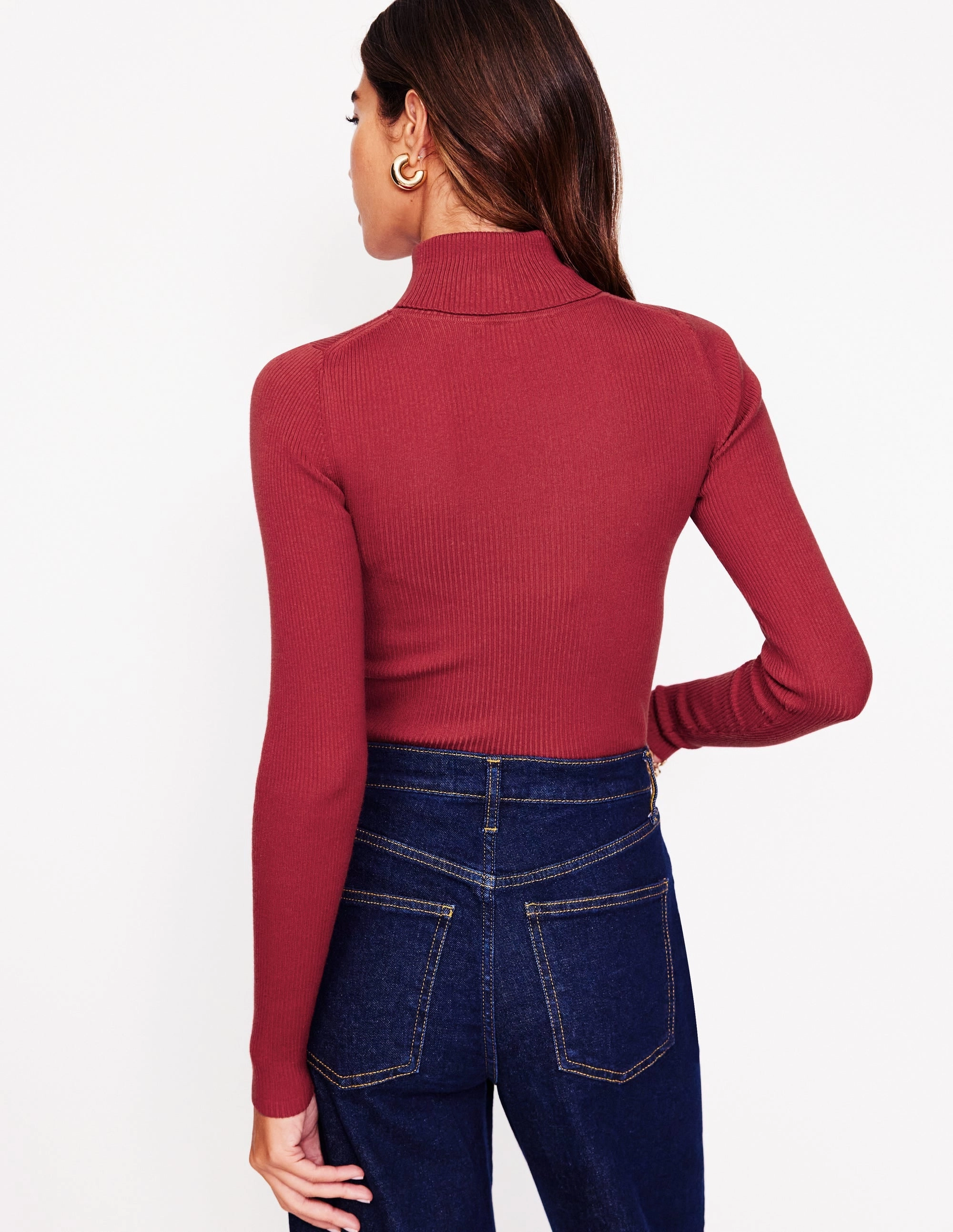 Catriona Roll Neck Jumper-Red Liquorice Layered Weight Distribution Guide Indoor style