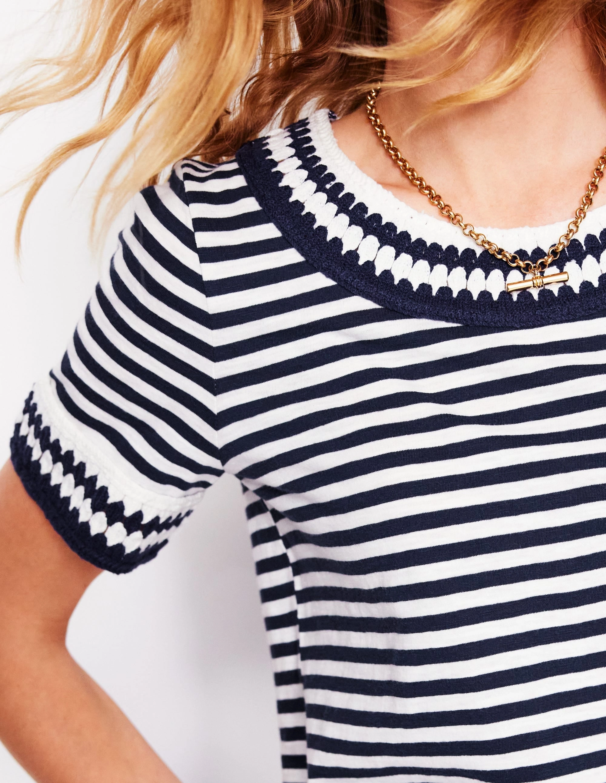 Fae Crochet T-shirt-Ivory, Navy UltraSoftLining Soft touch finish