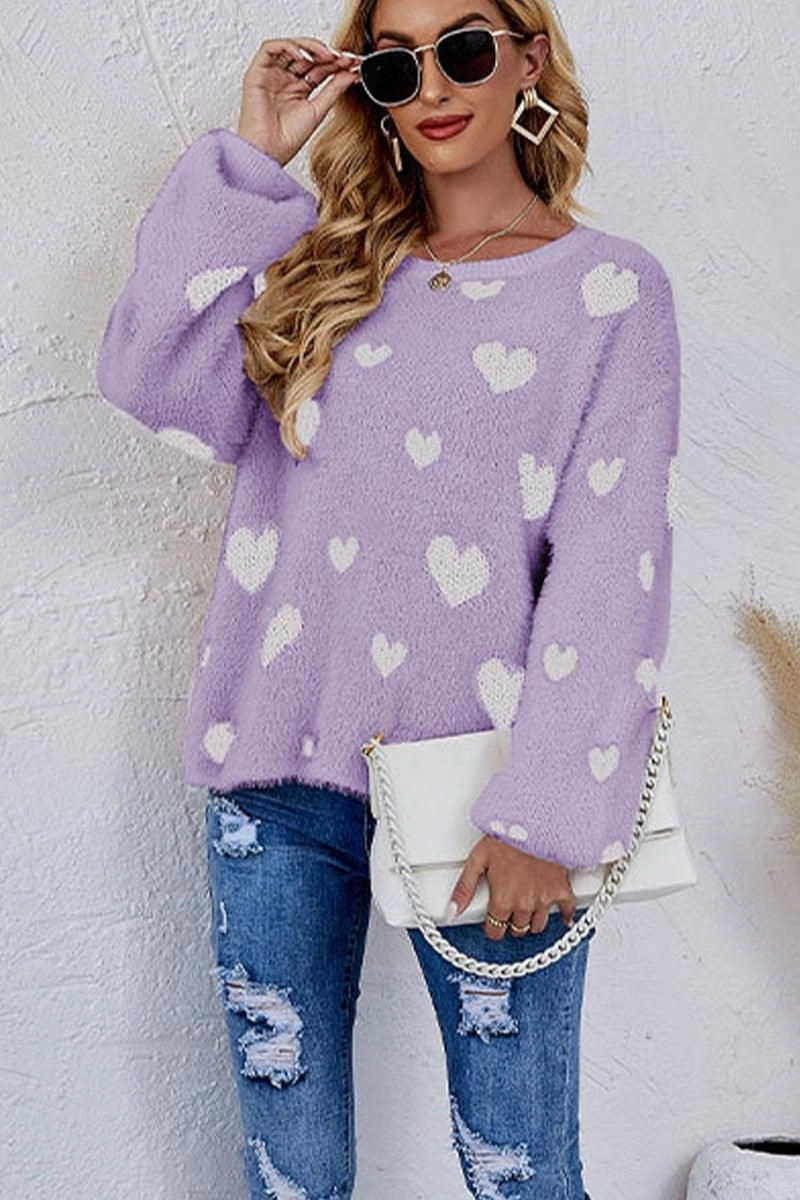 Cozy Cardigan Quick Dry Material WOMEN OVERSIZED HEART PRINTING CUTE KNIT SWEATER