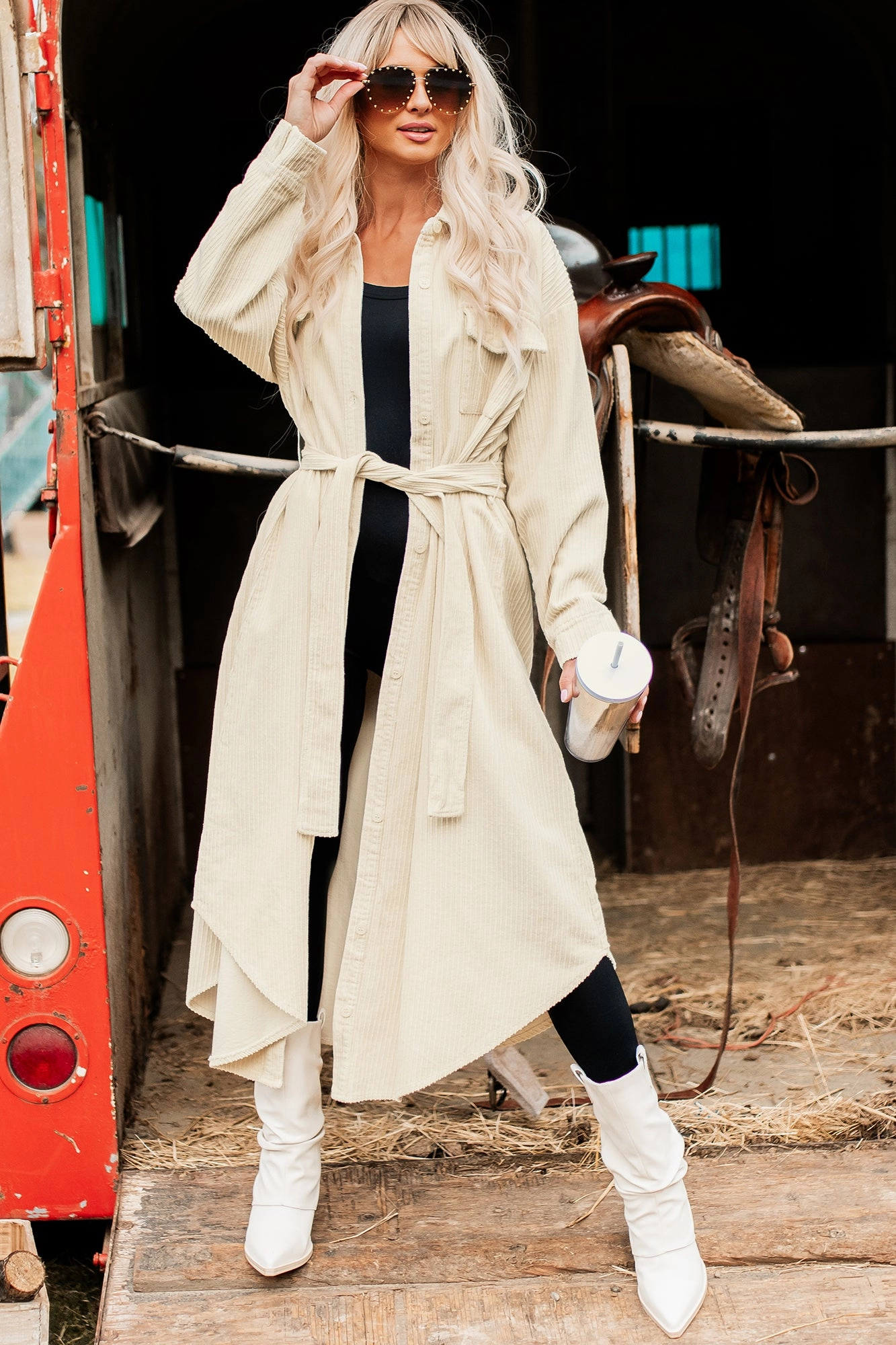 Autumn In The City Corduroy Duster (Cream) PortableOption