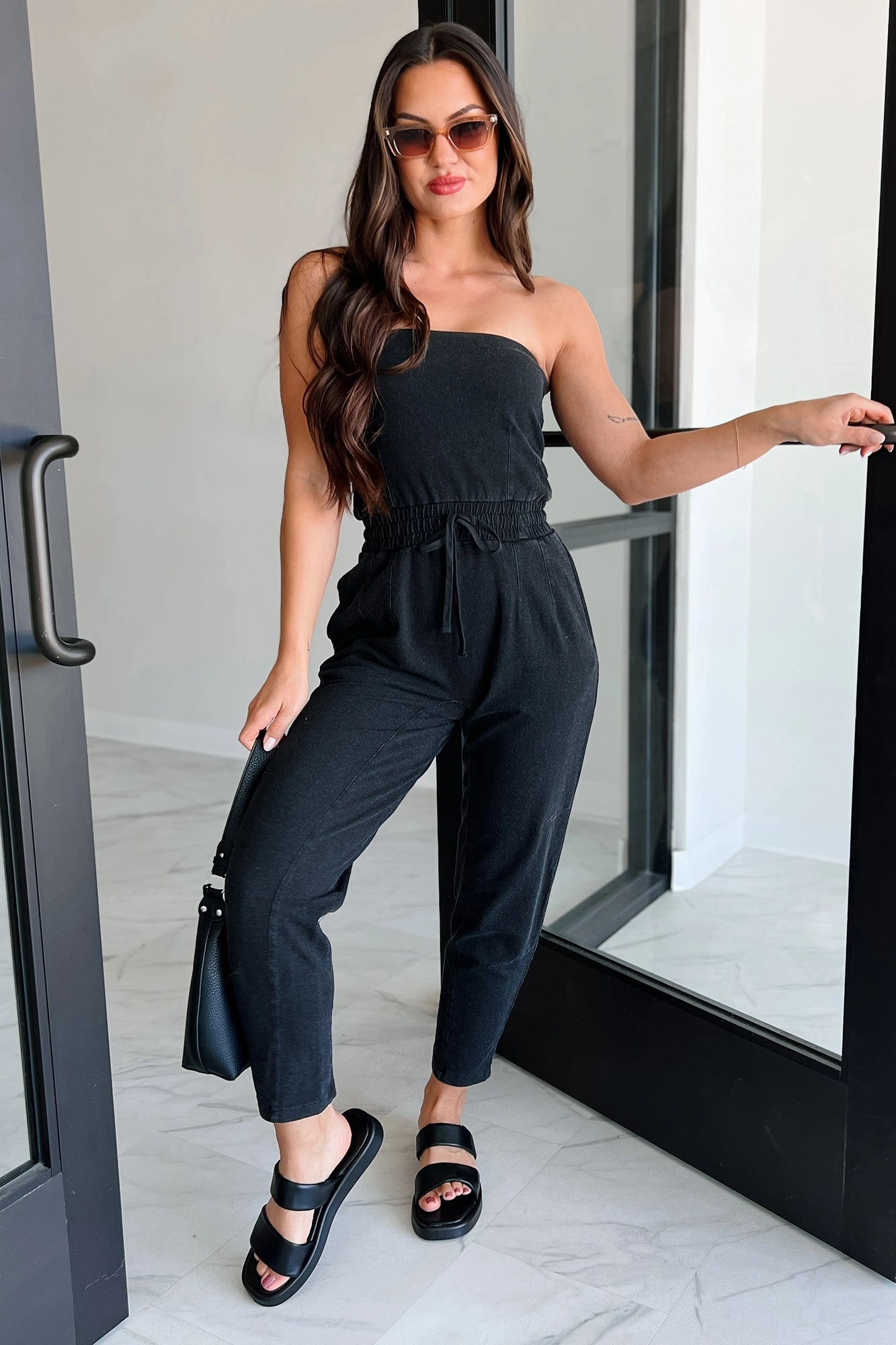 I Make The Rules Mono B Strapless Jumpsuit (Black) Lightweight insulation Casual Blouse