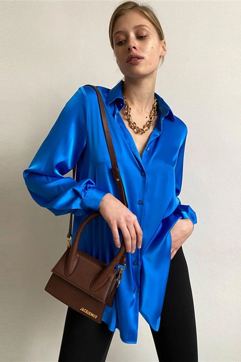 NoSlipGripperBand SublimatedPrint WOMEN LONG SLEEVED SATIN BUTTON UP SHIRTS