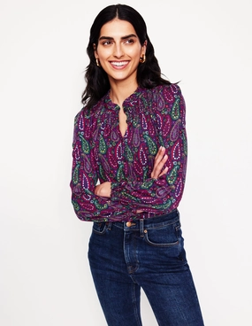 Fay Smocked Jersey Shirt-Multi, Illustrated Paisley FrictionResistant Edges