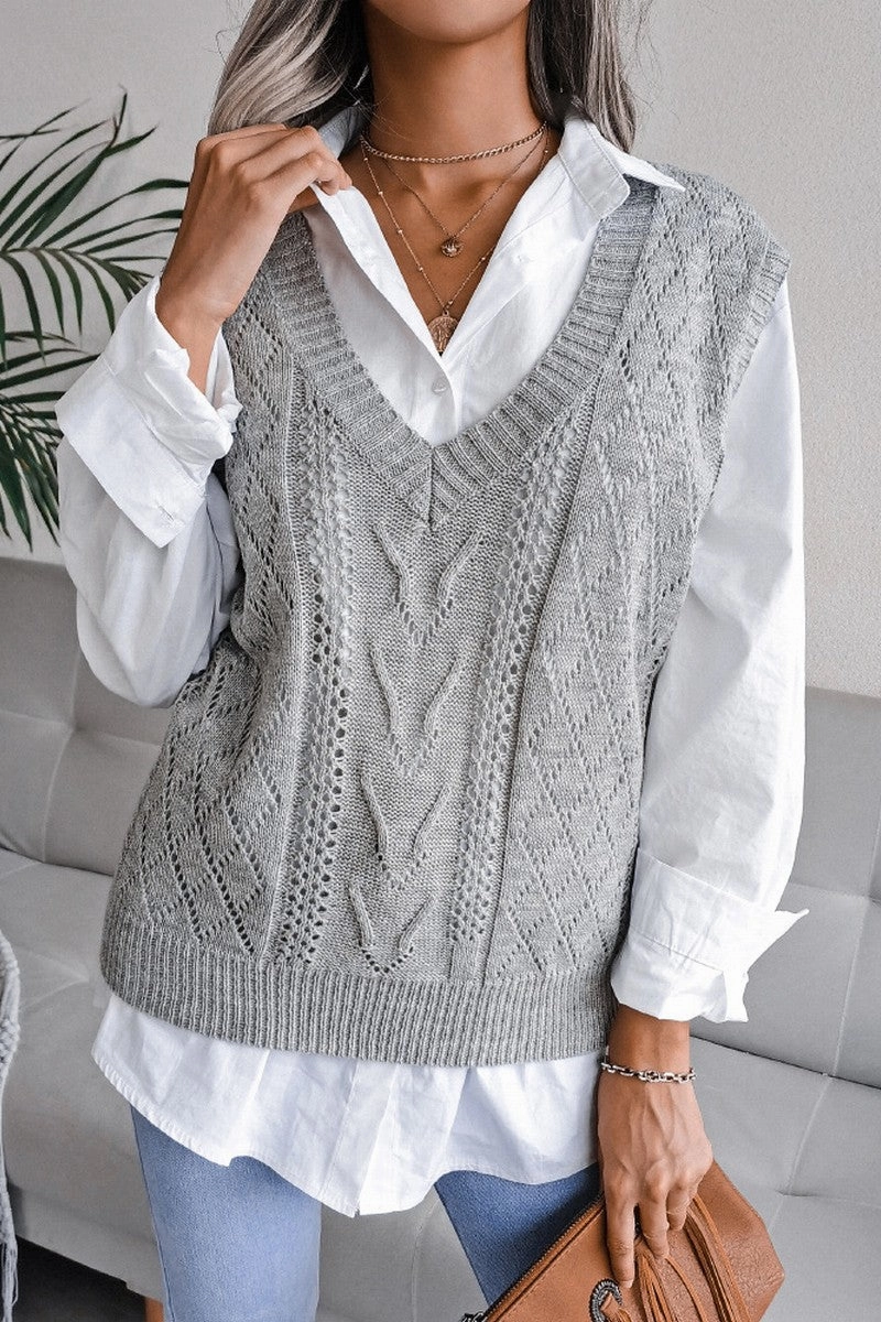 TaglessCollars LayeredPanel WOMEN OVERSIZED LOOSE FIT RIBBED KNIT VEST