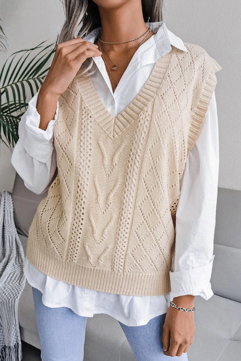AbrasionResistantFabric WOMEN OVERSIZED LOOSE FIT RIBBED KNIT VEST