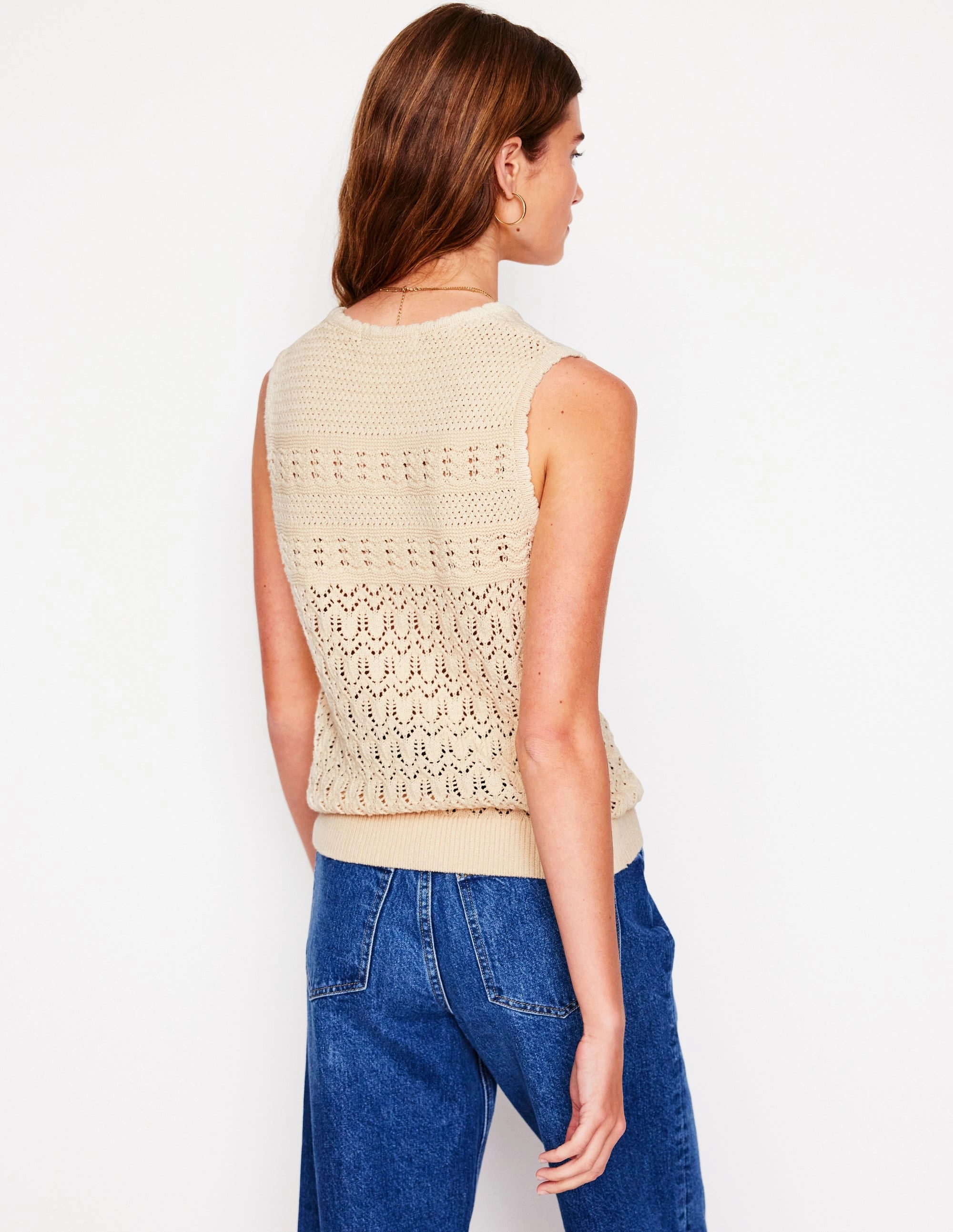 Durable Weave Cotton Stitch Crew Tank-Warm Ivory