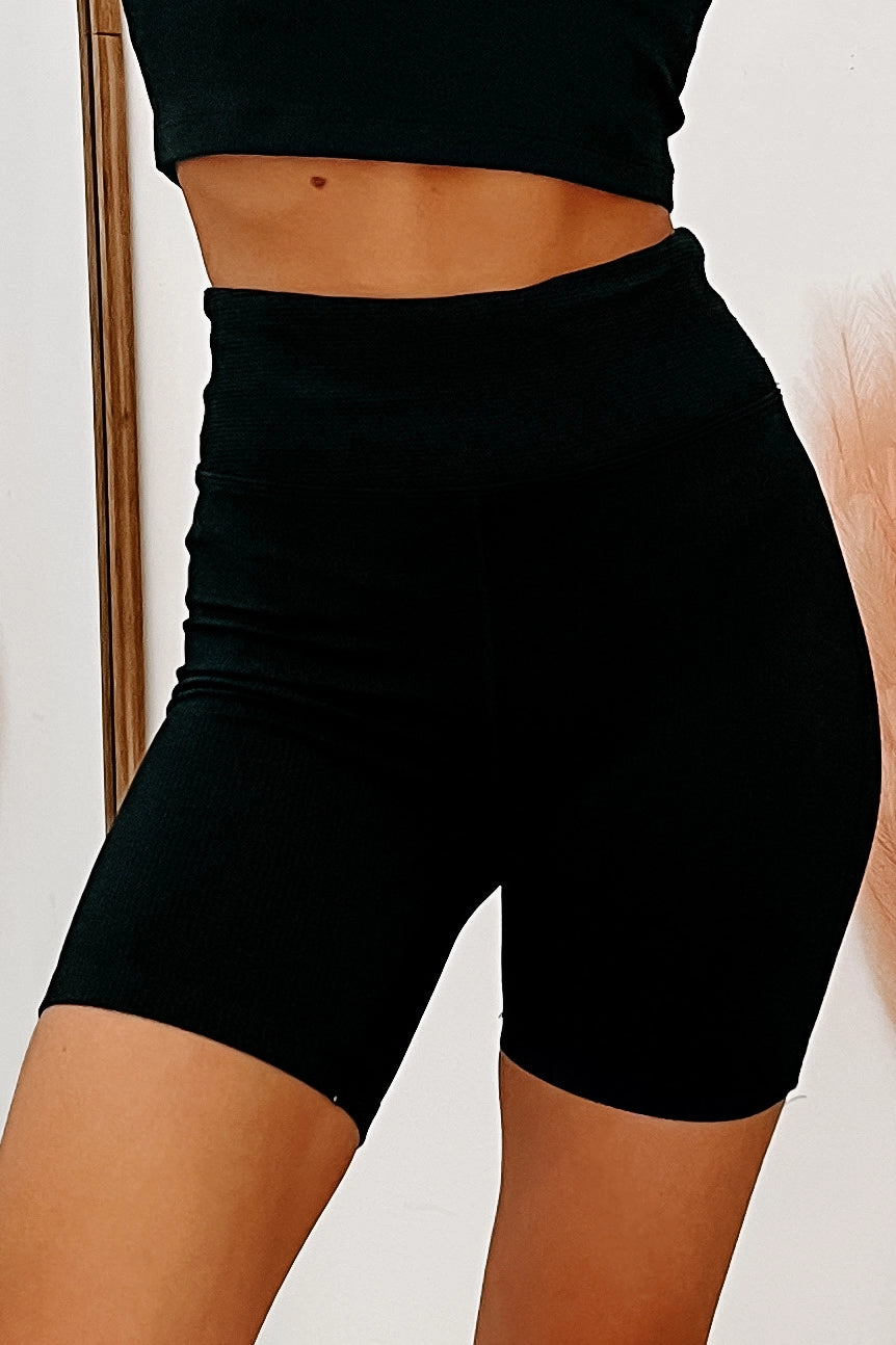 TearResistantWeave QuickRelease Closure Any Terrain Ribbed High Rise Biker Shorts (Black)