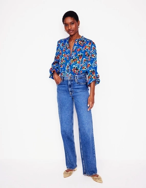 Summer Polo Ara Long Sleeve Top-Gallery Blue, Abstract Posy