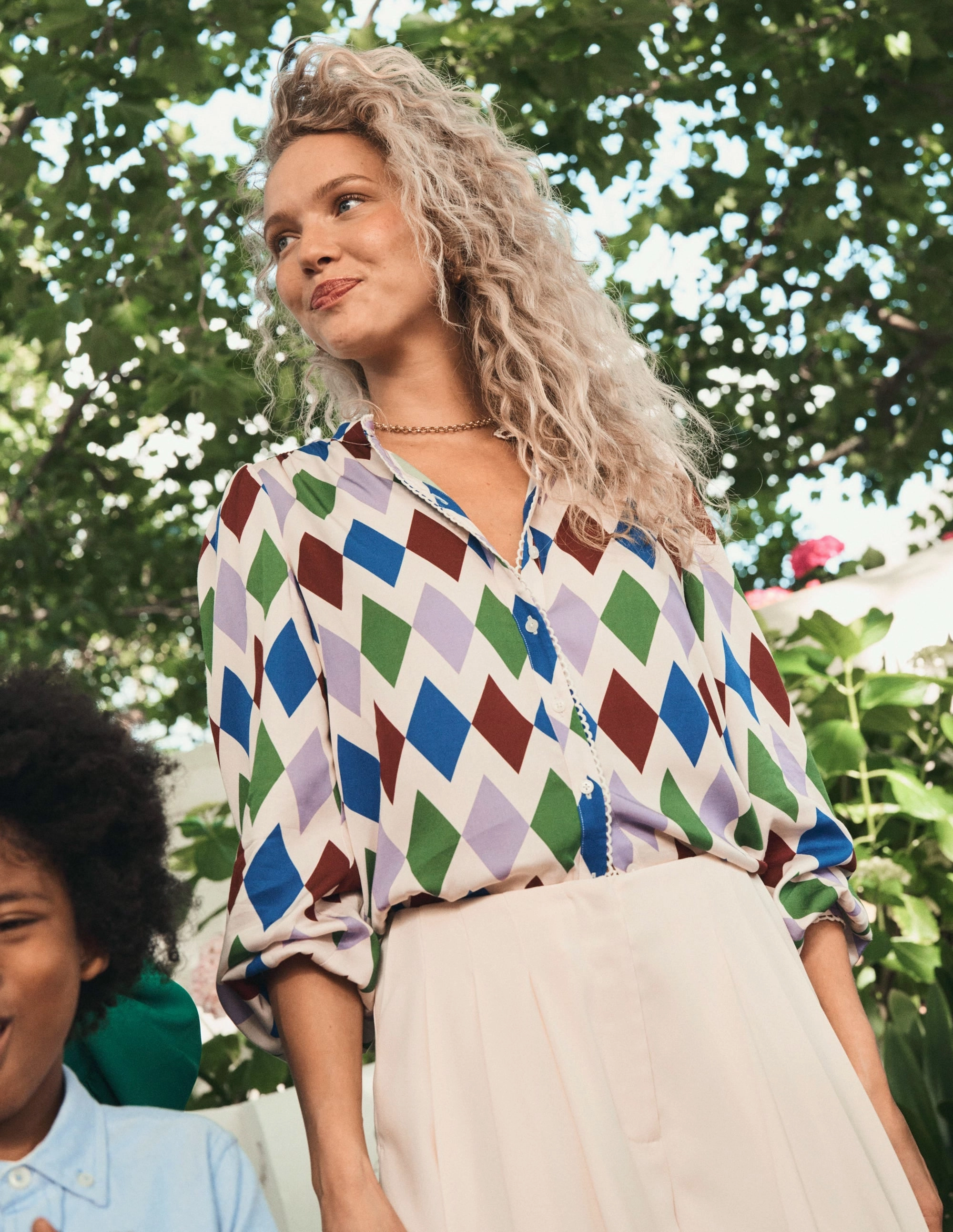 Ara Long Sleeve Top-Multi, Diamond Stripe Lightweight pullover Basic Long Sleeve