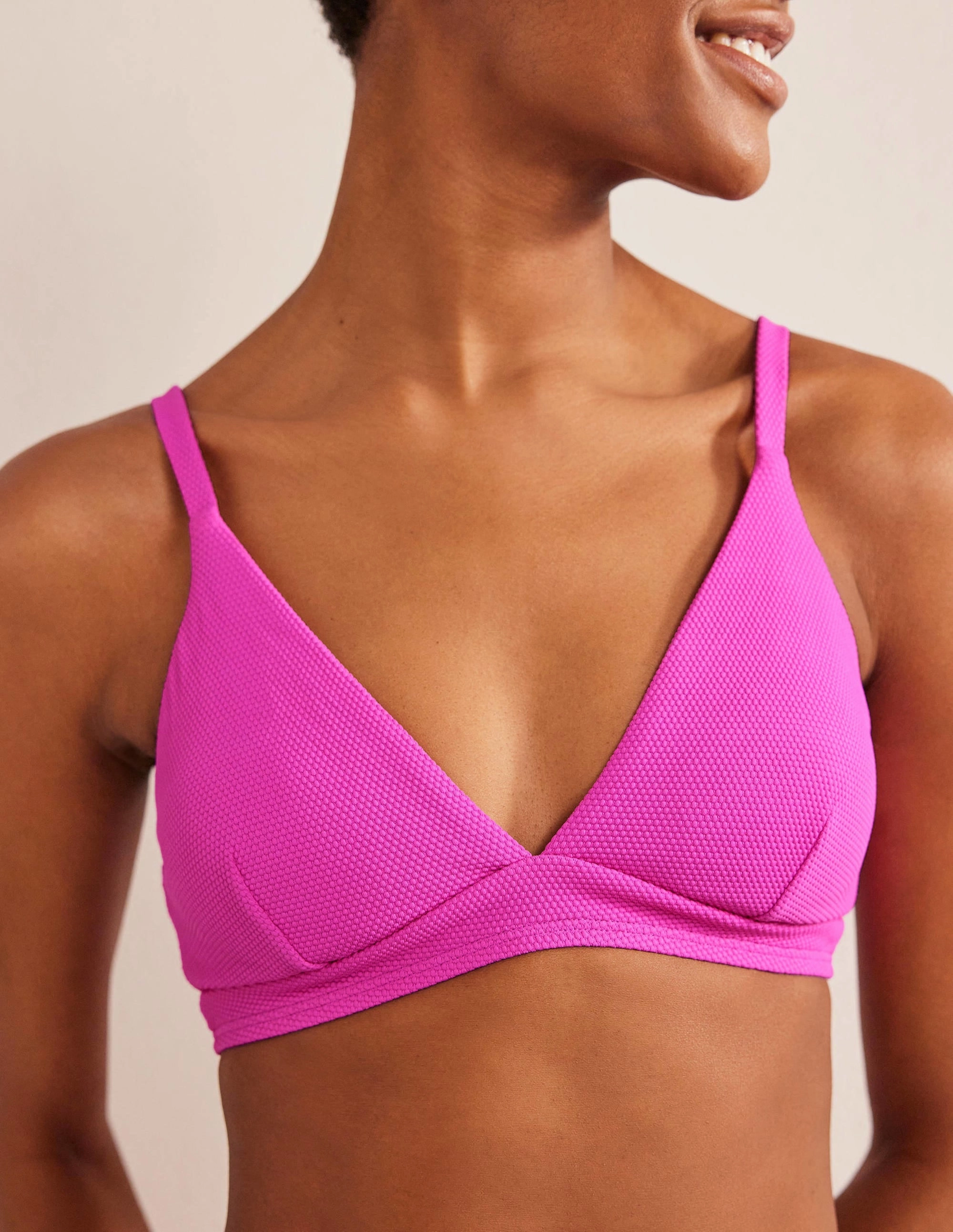 Arezzo V-neck Bikini Top-Amazing Pink Texture Rash Free Surface Texture