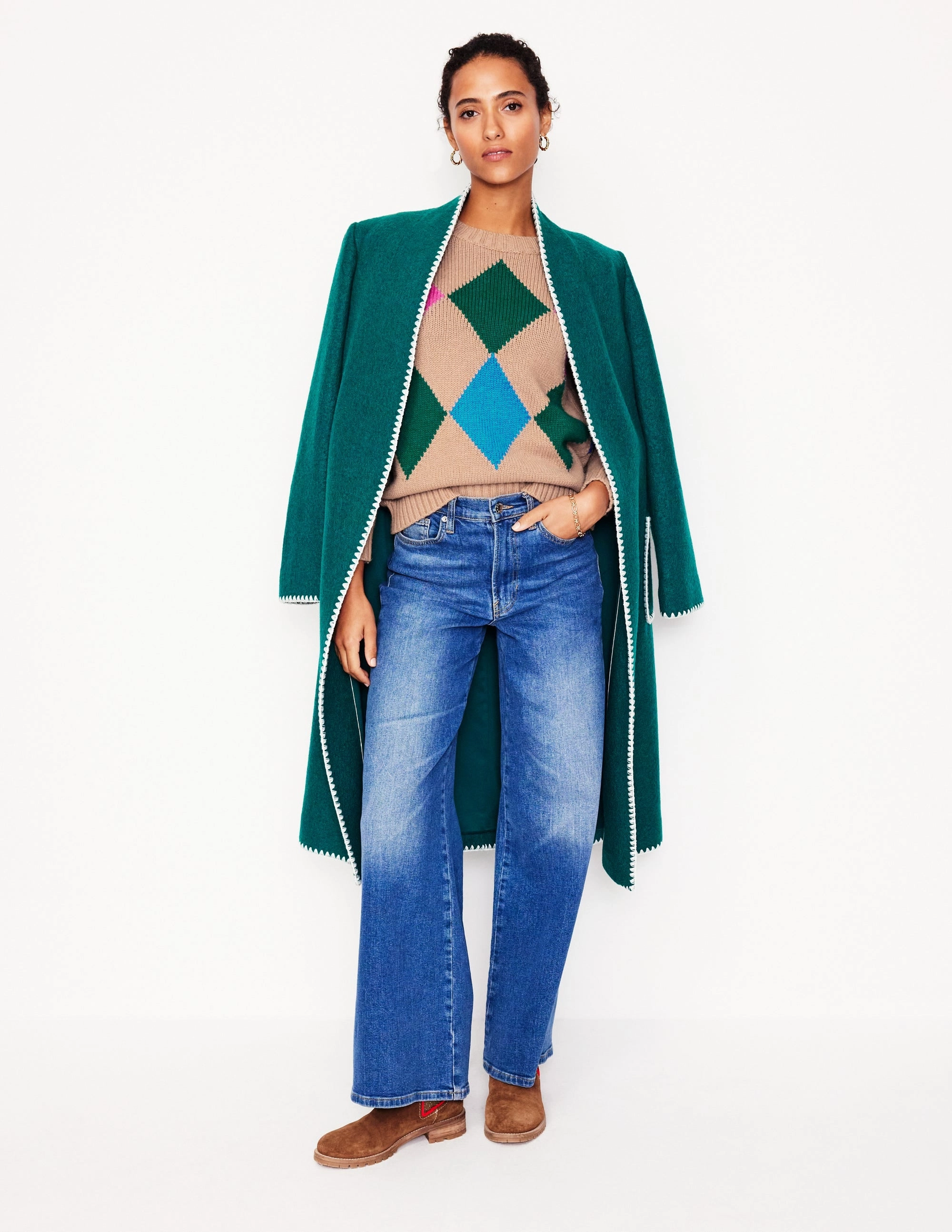 Argyle Crew Neck Jumper-Camel Melange, Multi Odor control