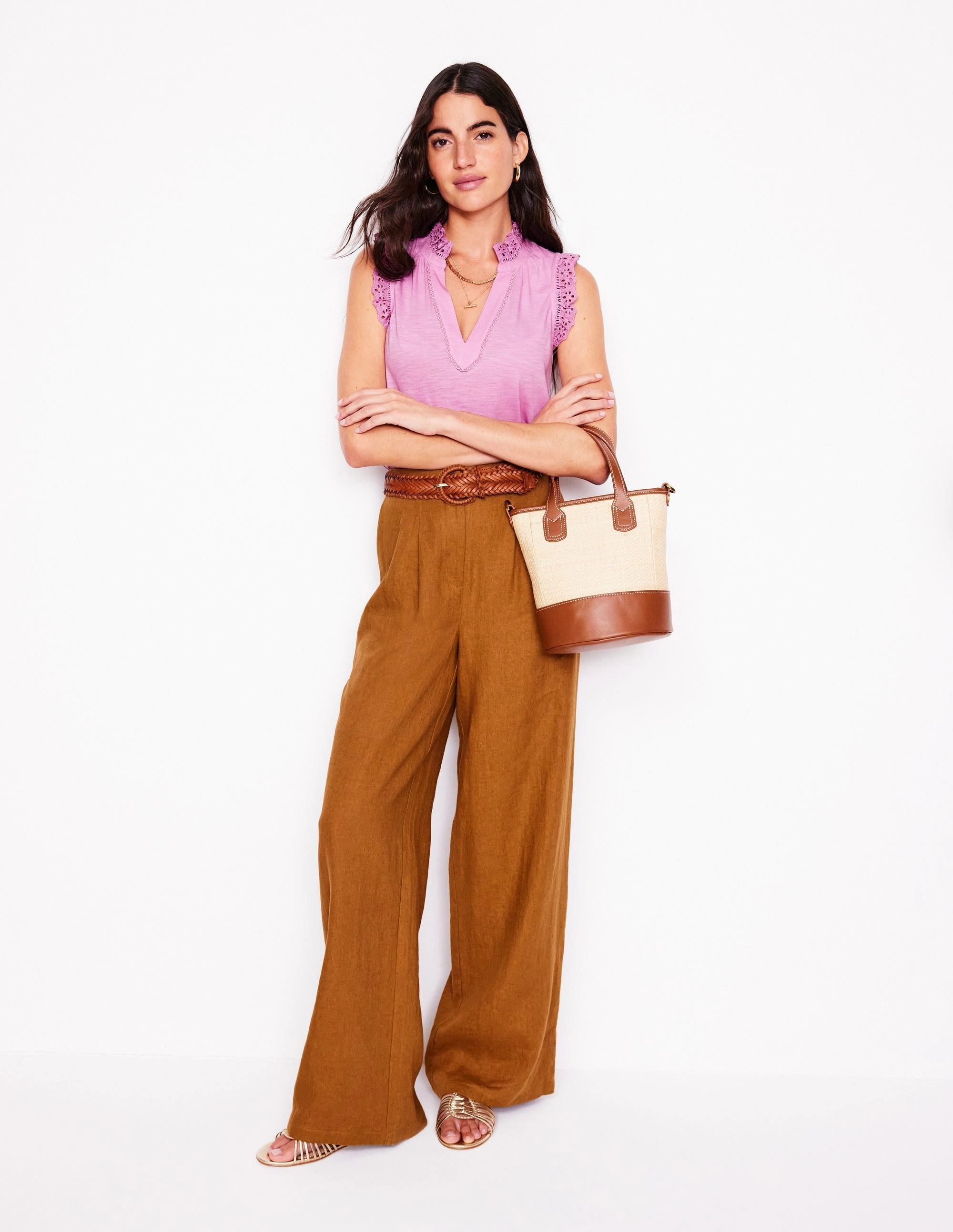 Aria Broderie Trim Vest-Soft Lavender Double Layered Hem Ethical production