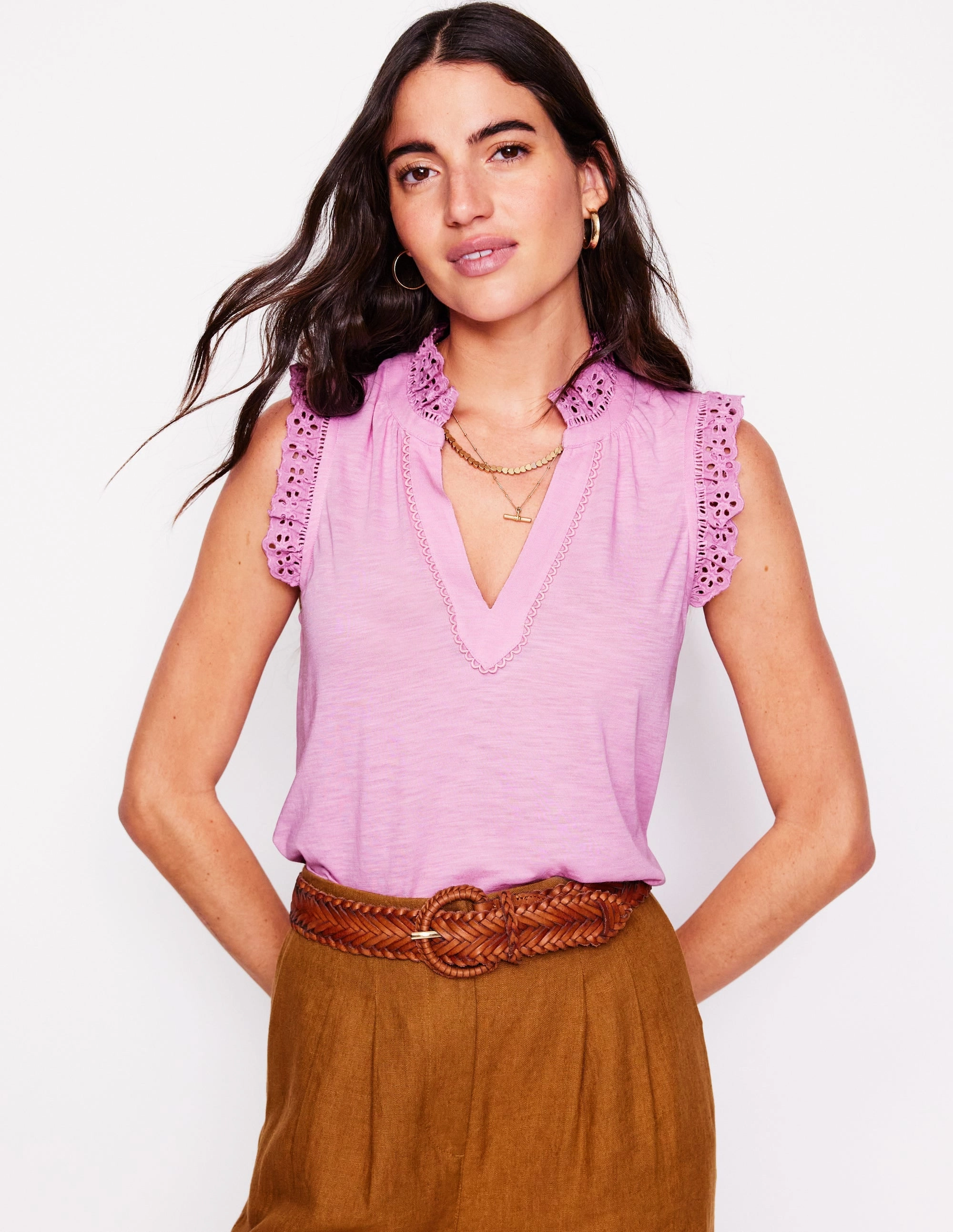 Reflective Detailing Aria Broderie Trim Vest-Soft Lavender