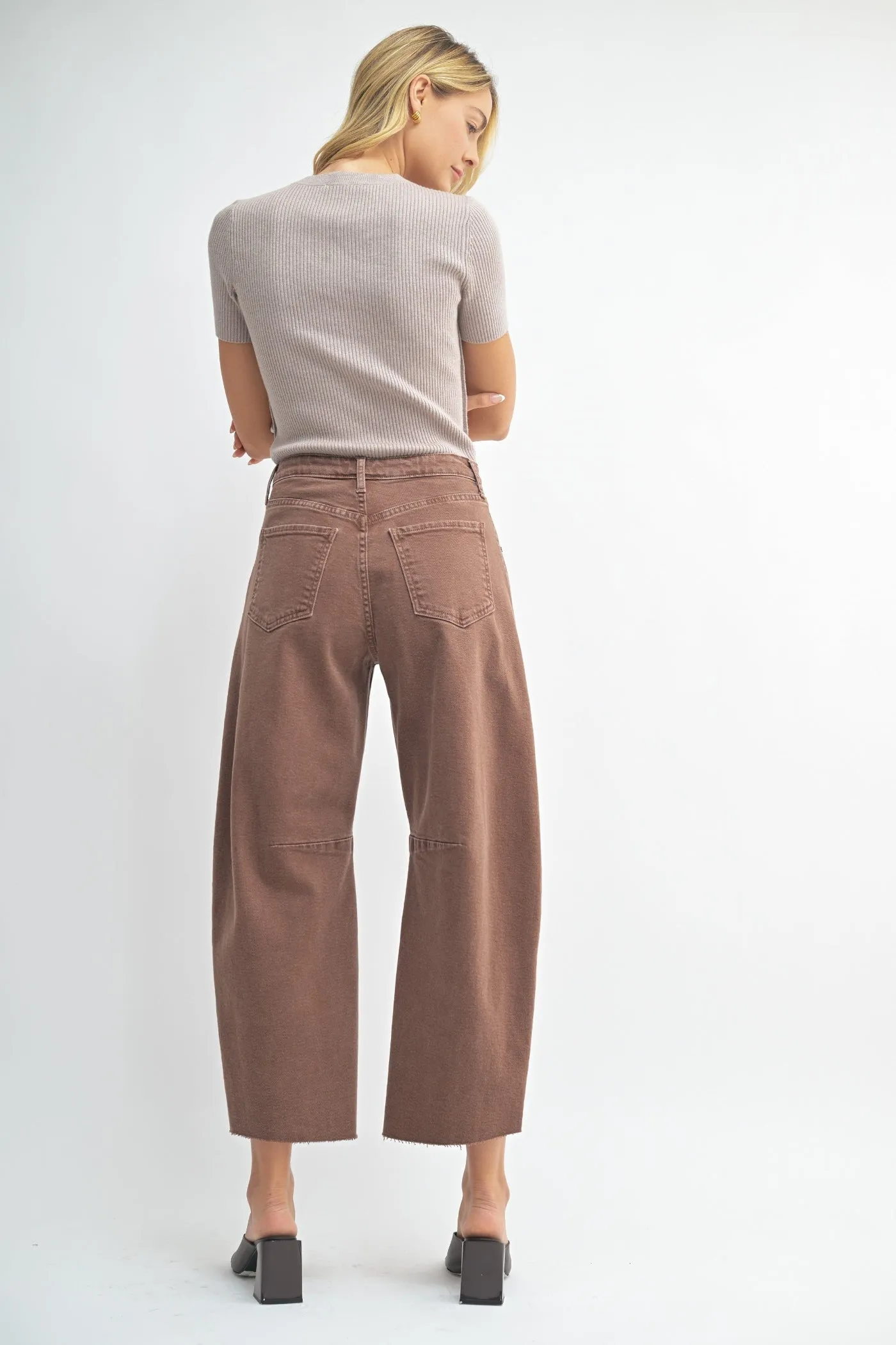 ARIANA ESPRESSO BARREL JEANS Four Way Stretch Fabric Family Style Gym Ready Daily Wear