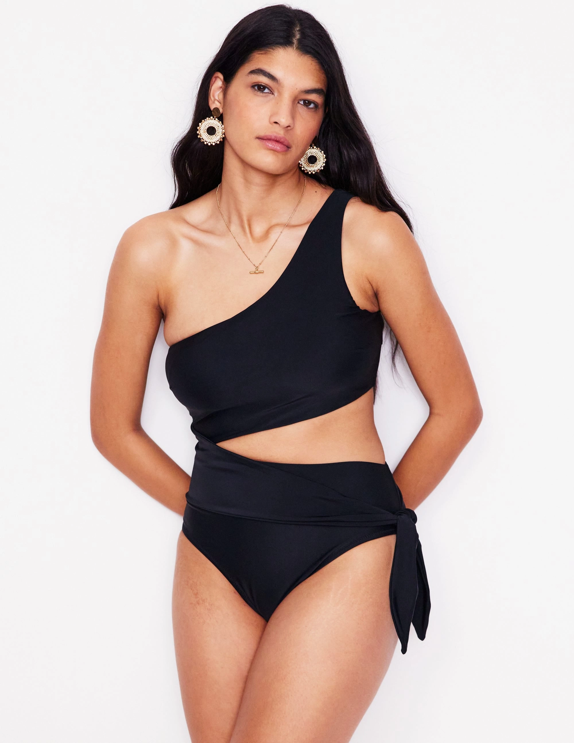 Asym Cut Tie Swimsuit-Black Summer-essentials Vacation Style