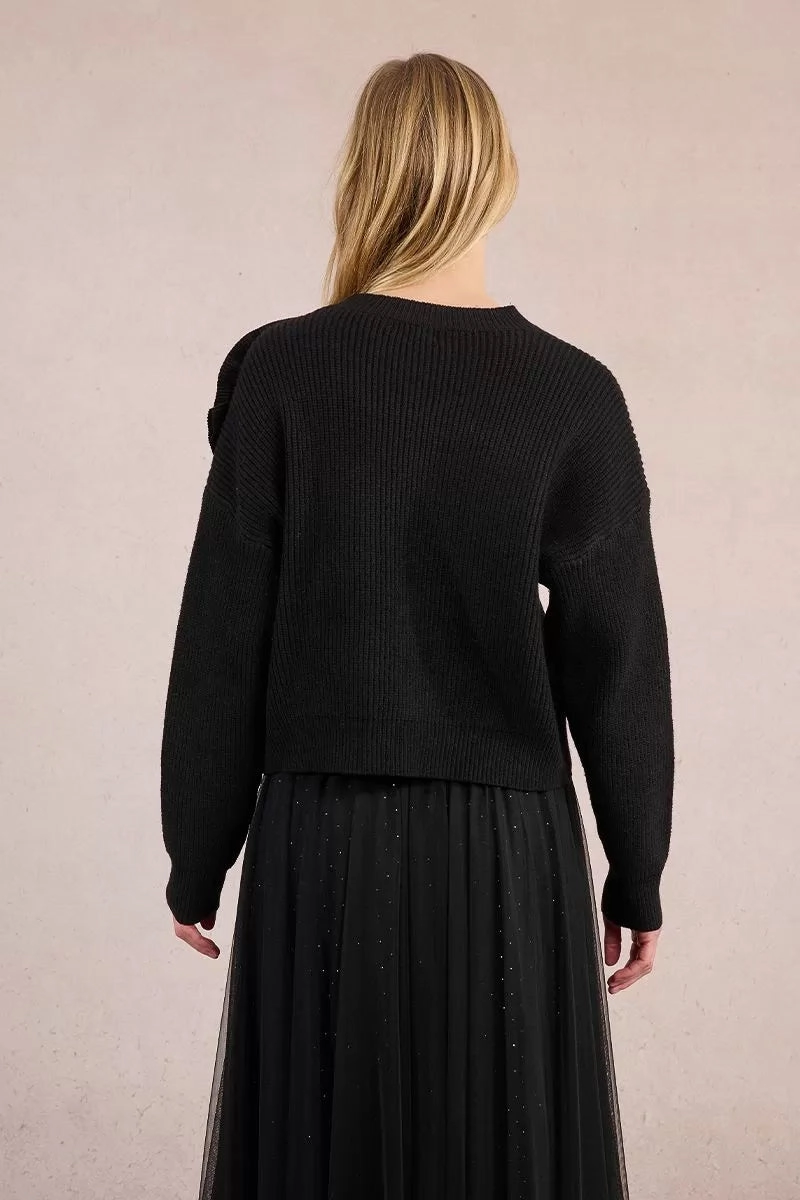 Asymmetrical Rose Sweater in Black YarnDyeStripe