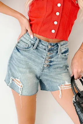 Dagwood Judy Blue Mid Rise Button Fly Distressed Shorts (Medium) Eco Friendly Material
