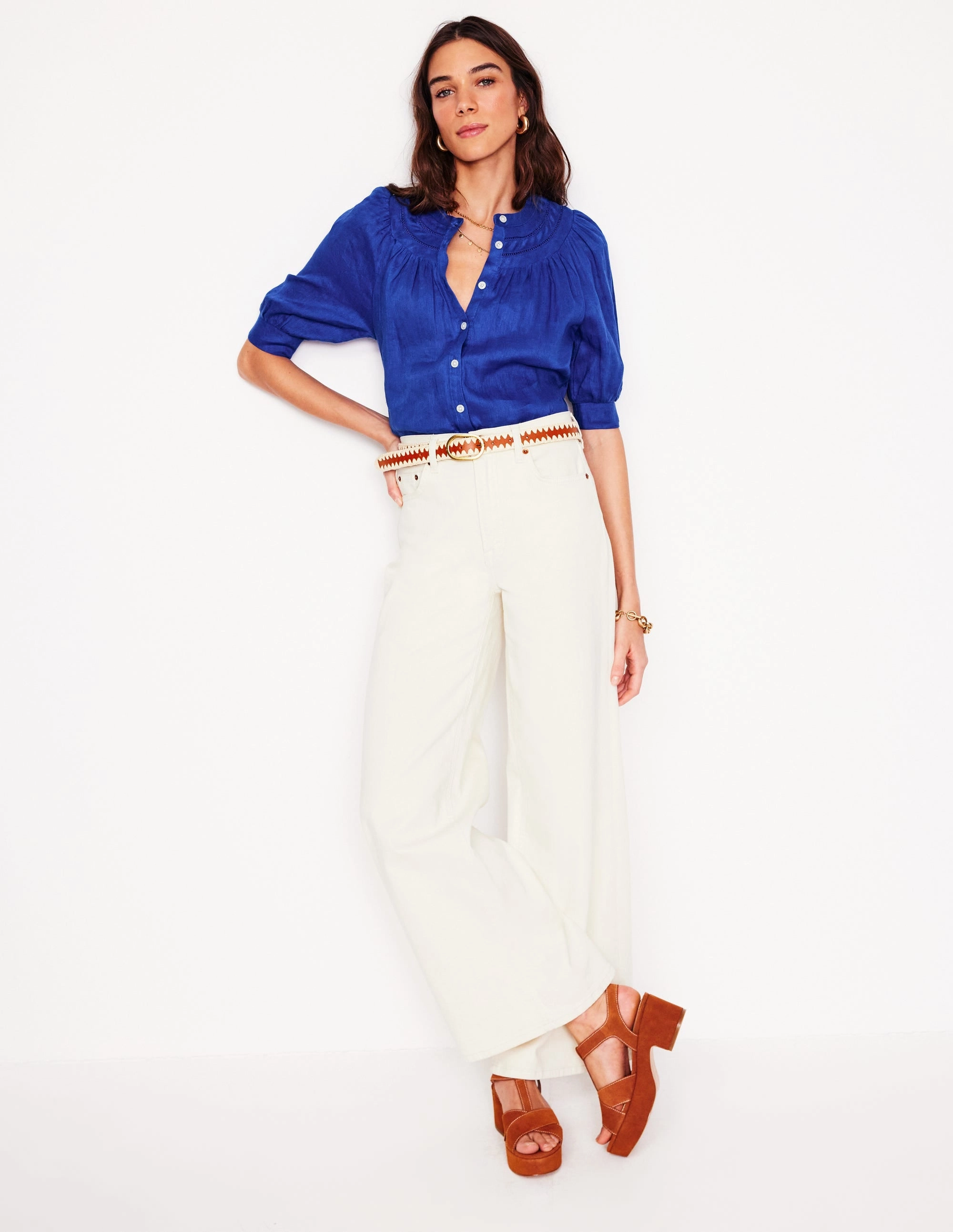 BambooBlend Bea Linen Top-Bright Blue