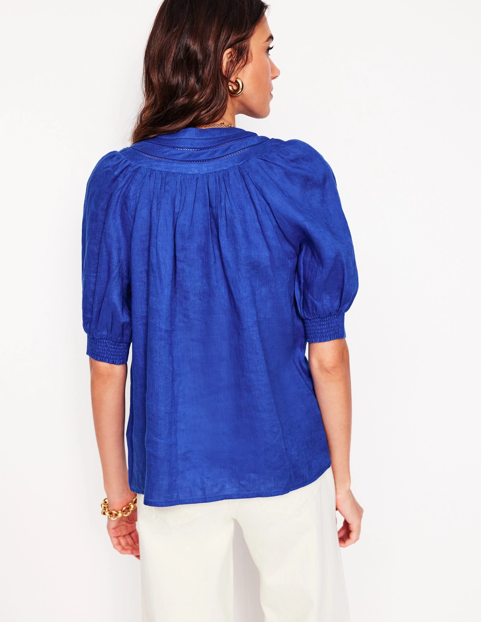 Bea Linen Top-Bright Blue Comfortable Wear