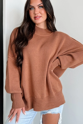 Auden Oversized Zenana Sweater (Deep Camel) Garment Washed Softness Multi Directional Zipper Placement