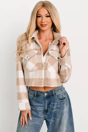 Frictionless Cuffs Autumn Aesthetic Plaid Crop Jacket (Khaki)