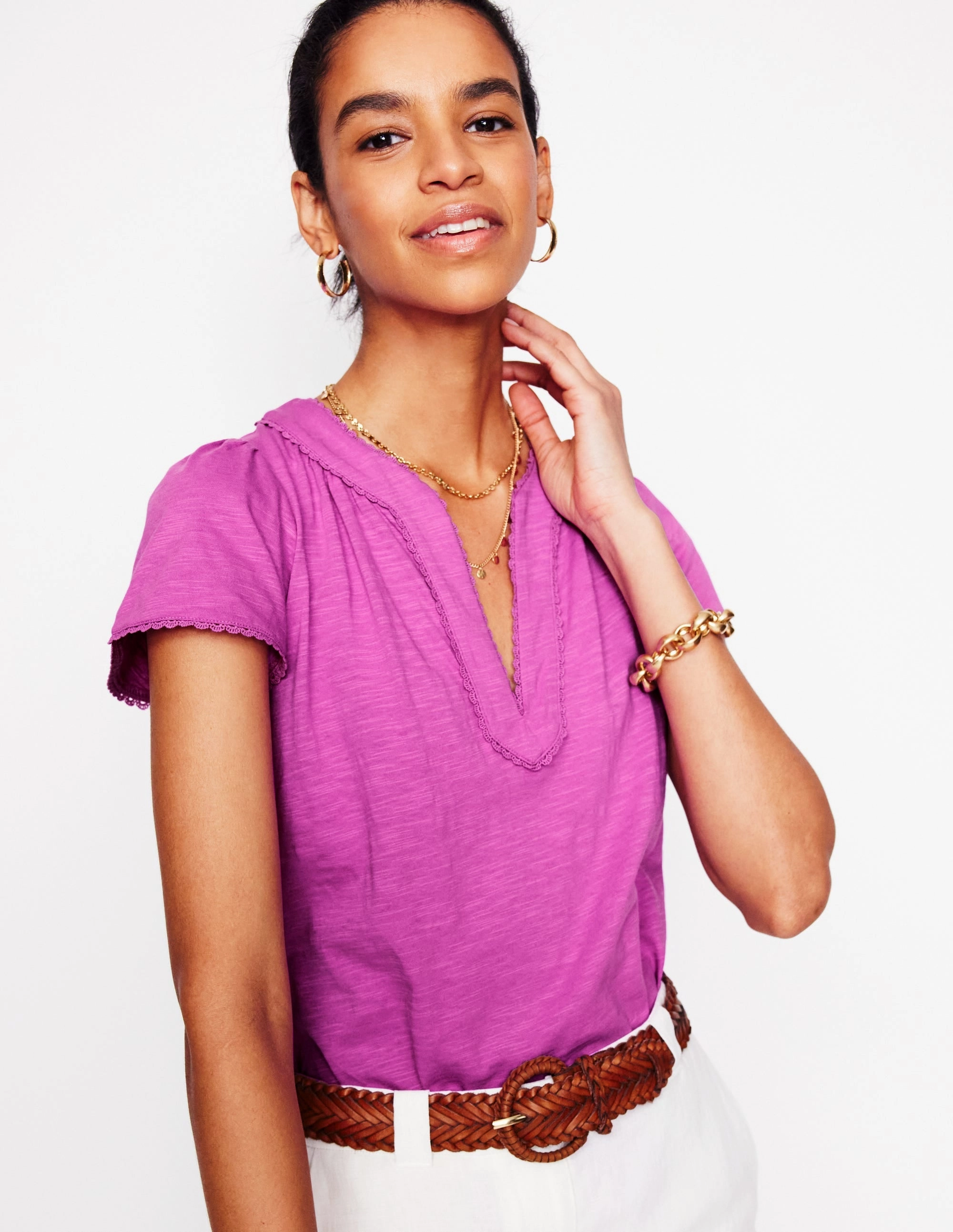 Durable Overlock Stitch WaterRepellent Finish Ava Short Sleeve Top-Radiant Orchid