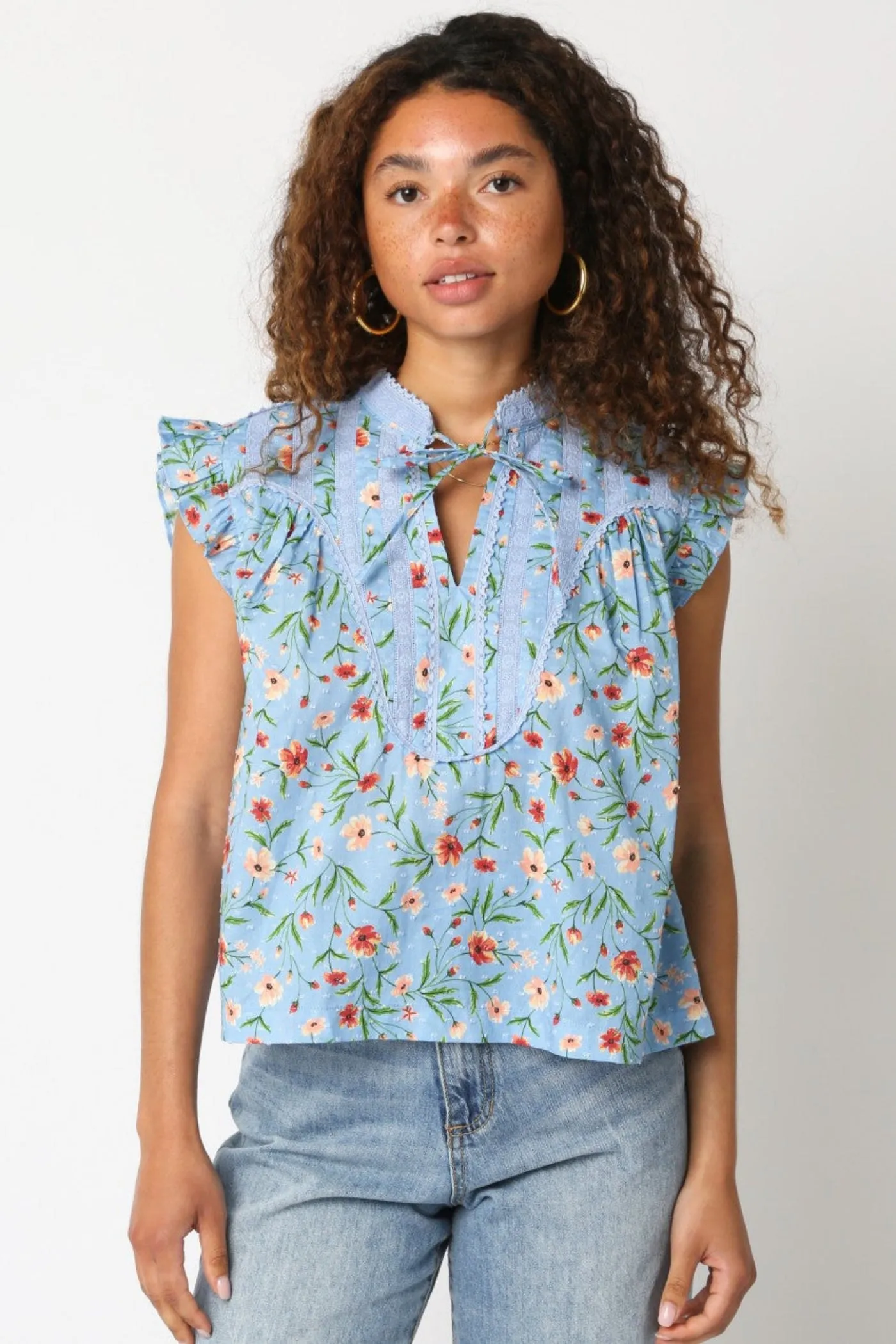 AYLEN COTTON FLORAL TOP Mesh Lining