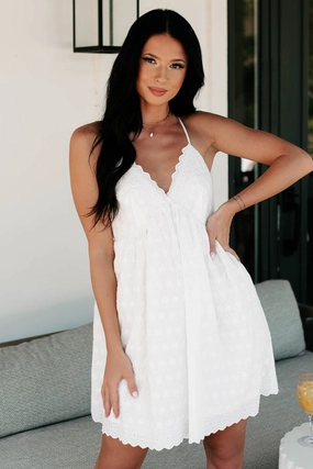 Balmy Summers Eyelet Mini Dress (Snow) Refined fit Clean Flow