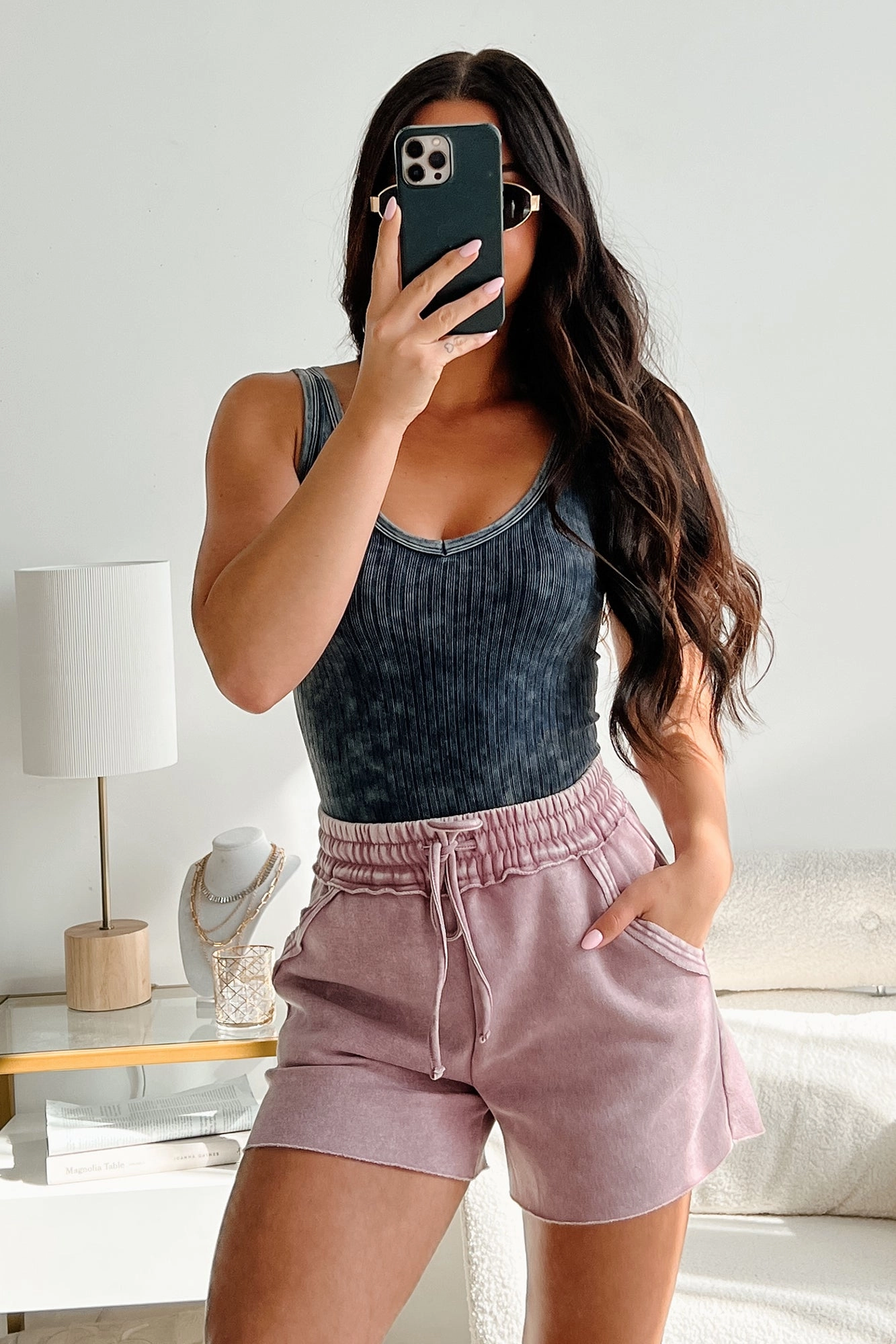 Sporty Blouse Flexible Knit Fabric Bare Essentials Ribbed Sleeveless Top (Ash Black)