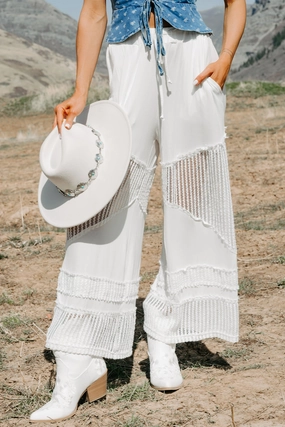 Quick Access Pockets Barefoot Freedom POL Crochet Wide Leg Pants (White)
