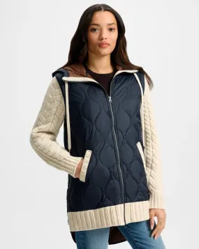 Adjustable Drawstring Waist Summer Barrows Knit Sleeve Quilted Jacket Navy/Heathered Sand