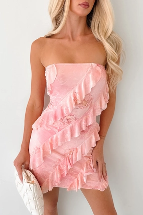 Pretty Little Thing Strapless Ruffle Mini Dress (Pink) Heart Tone Soft Feel