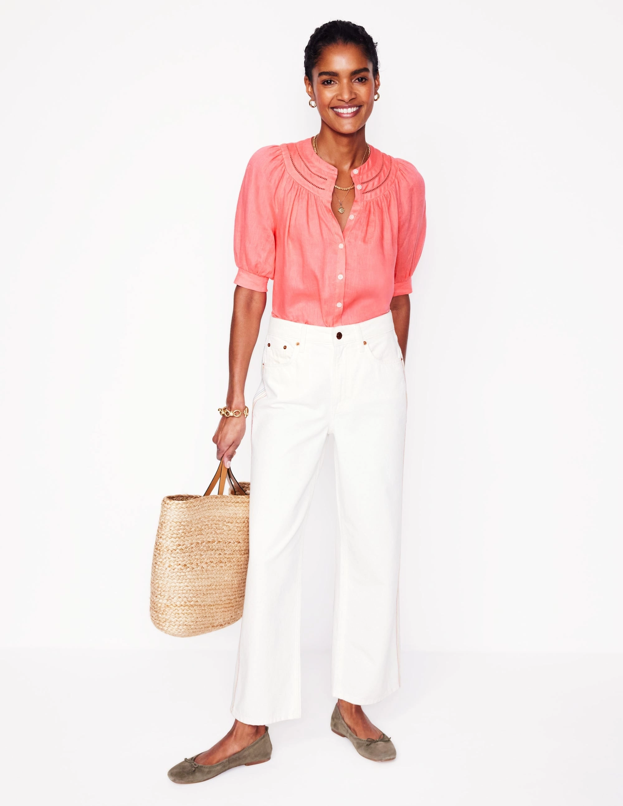 Minimalist Silhouette Cut Tailored Seams Bea Linen Top-Azealia Pink