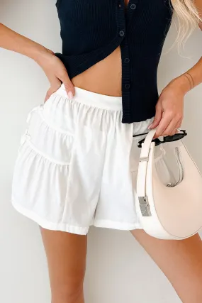 Glow Up Season Bow Detail Smocked Waist Shorts (Off White) Elastic Waistband Design