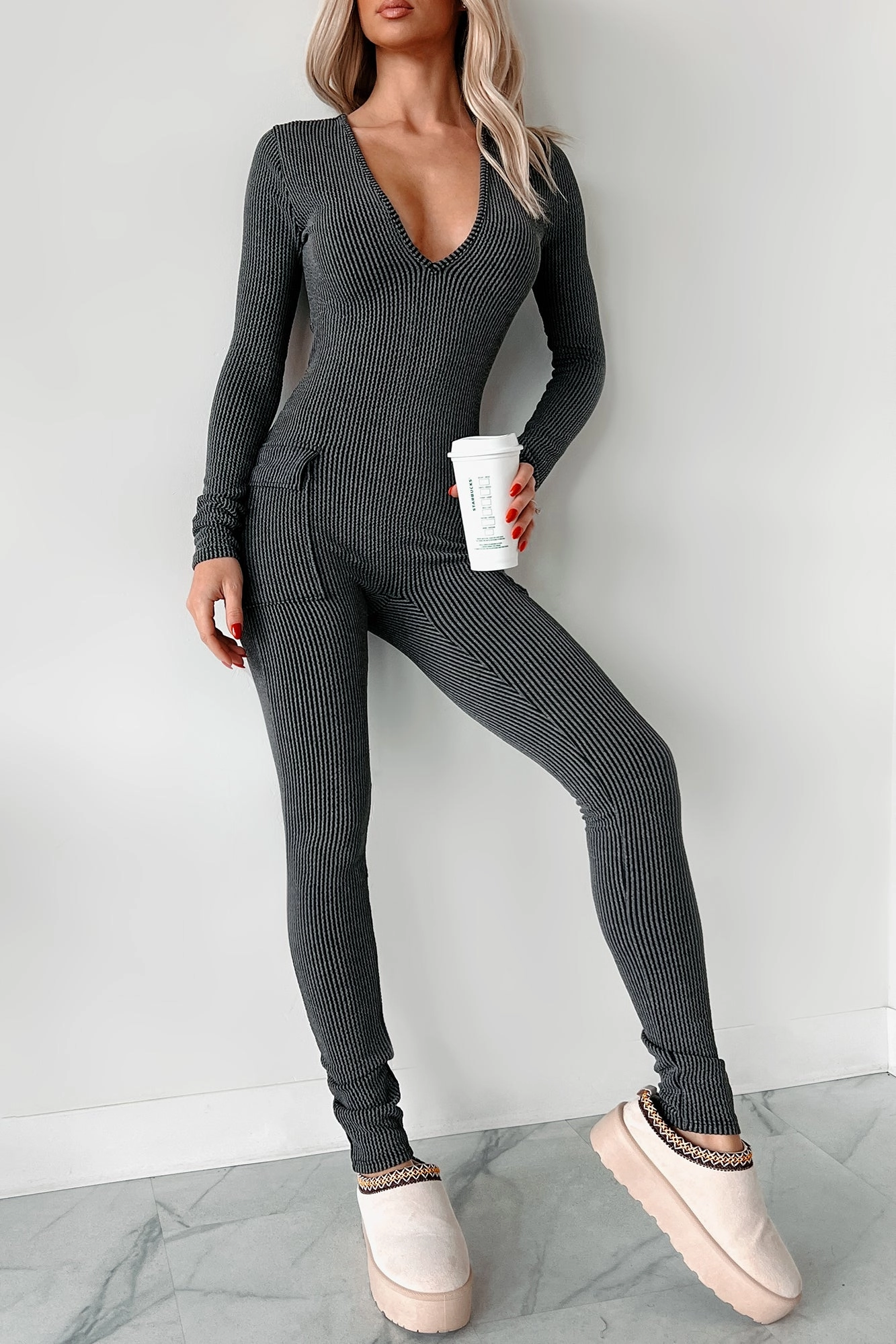 Satin-Finish hypoallergenic Beautiful Curves Ribbed Cut-Out Back Jumpsuit (Black)
