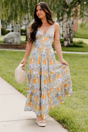 Honey, Please Sleeveless Floral Maxi Dress (Peri Blue) Bright Feel Chic and Flattering