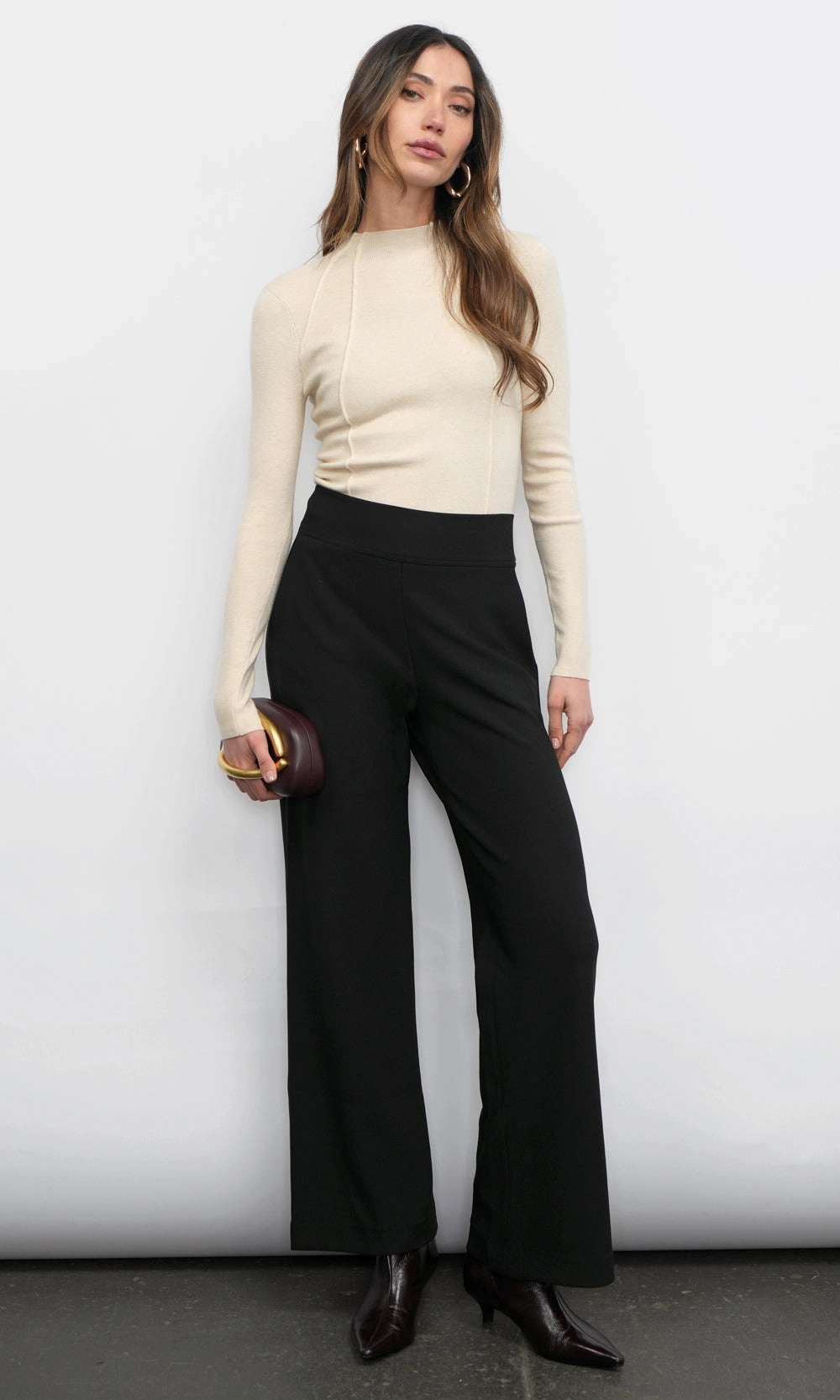 AllClimateAdaptive NoRoll Hem Technology Bellamy Exposed Stitch Mock Neck Top in Cream