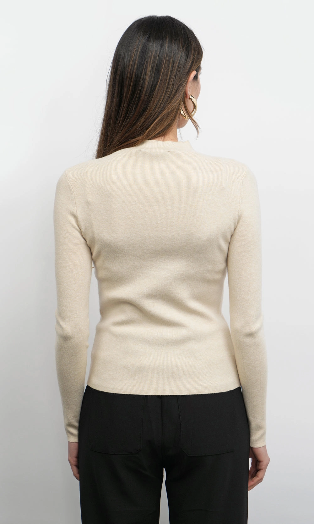 LightweightWeave Bellamy Exposed Stitch Mock Neck Top in Cream