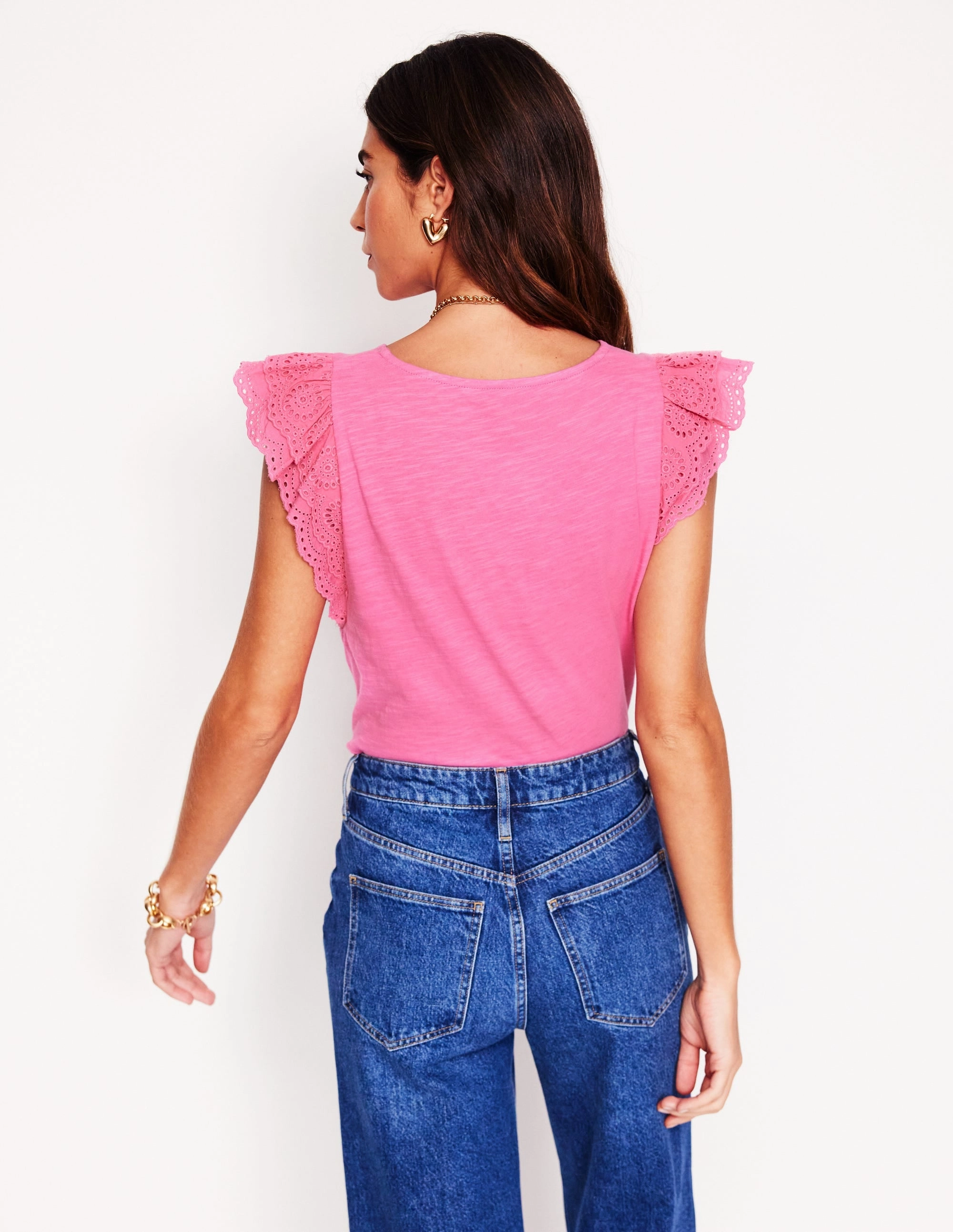 Belle Broderie Sleeve Top-Pink Rose Stretch Comfort