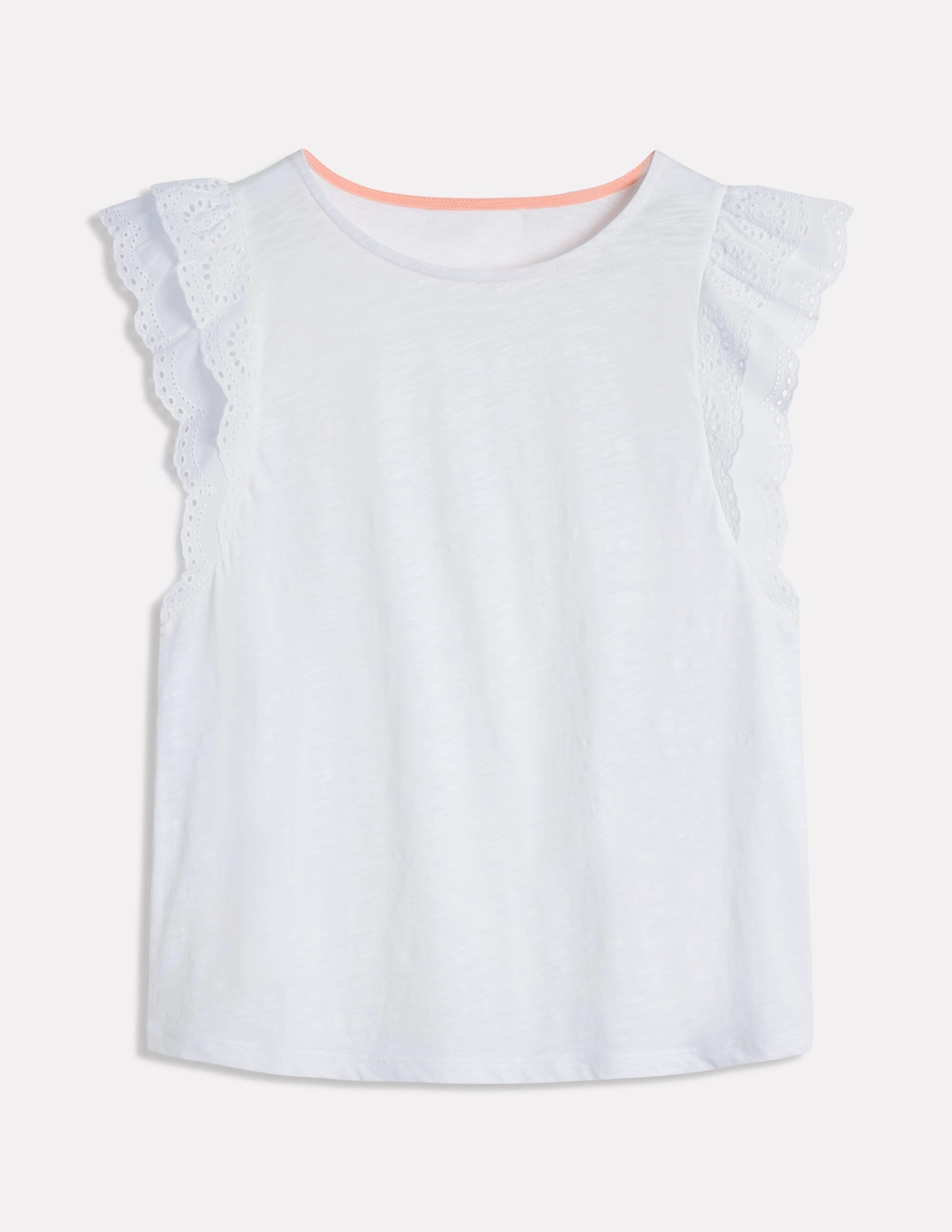 SeamlessDesign Breathable mesh lining Belle Broderie Sleeve Top-White