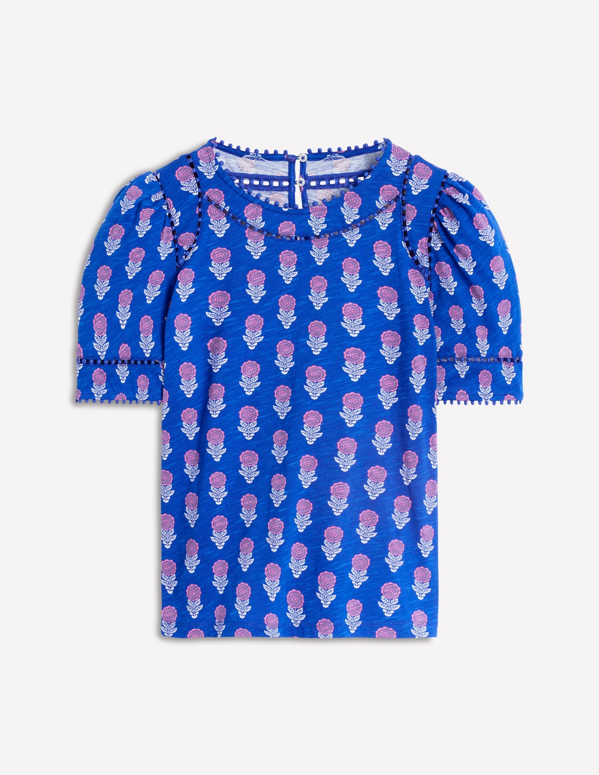 Mila Trim Detail Top-Gallery Blue, Dahlia Sprig Comfy Layer