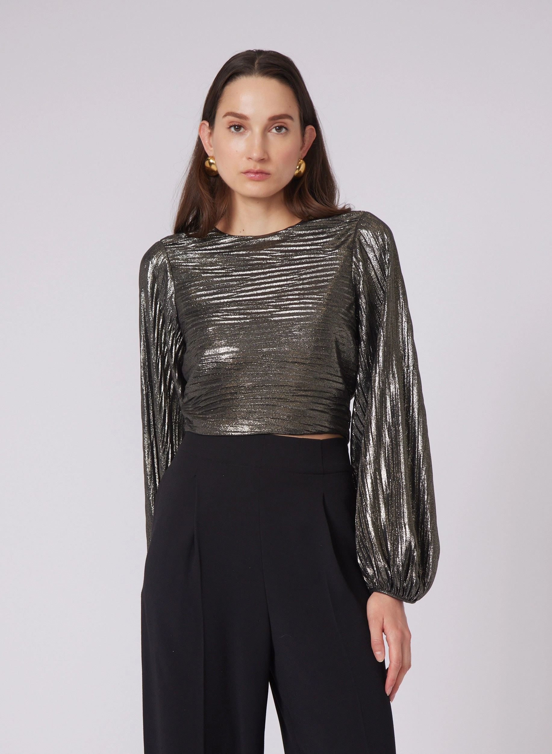 Pace Blouse in Metallic Space Print FrictionFreeNeckline