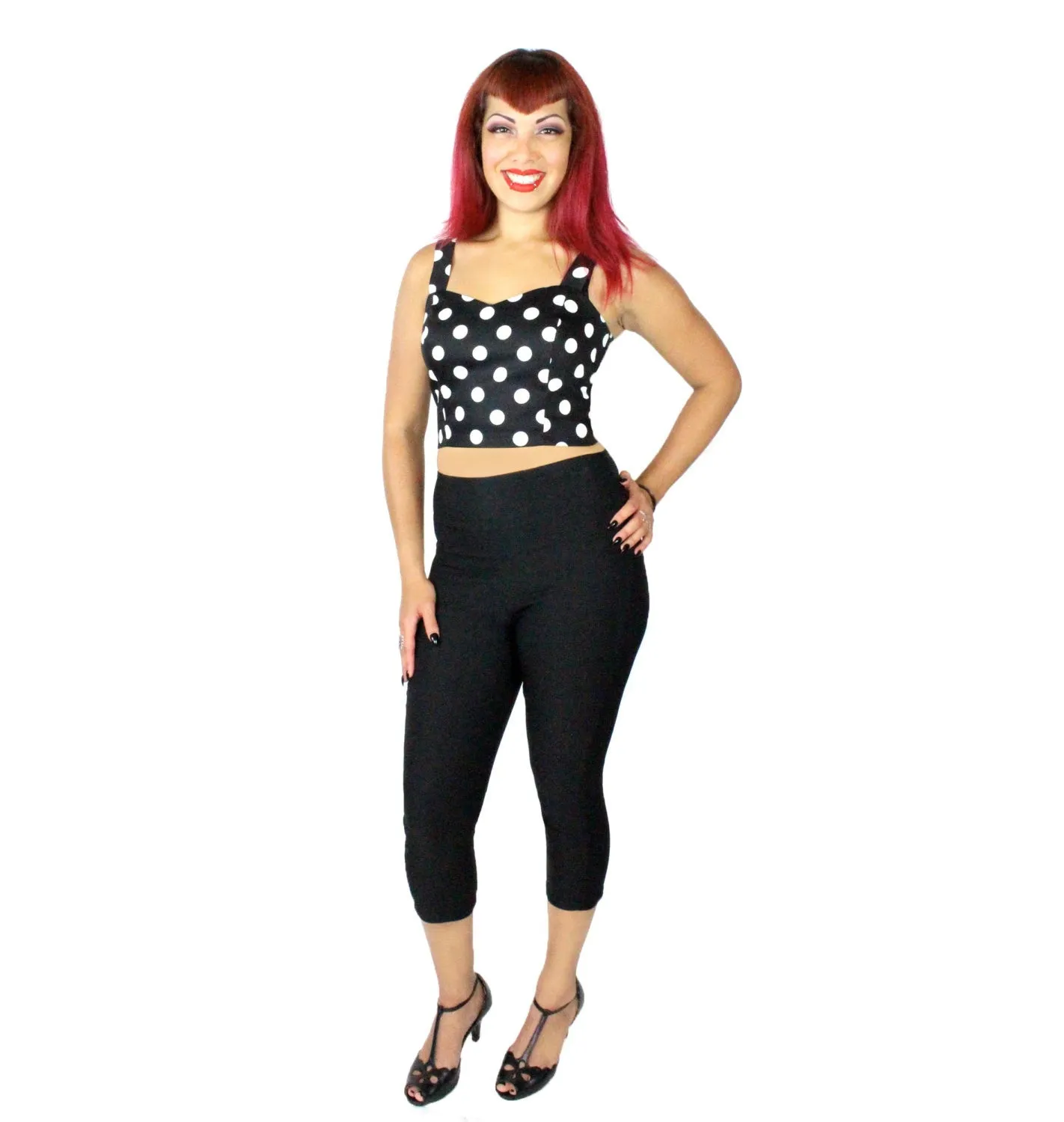 Black High Waisted Capri Pants #CP-B511 Active Lifestyle Sporty Comfort Fit