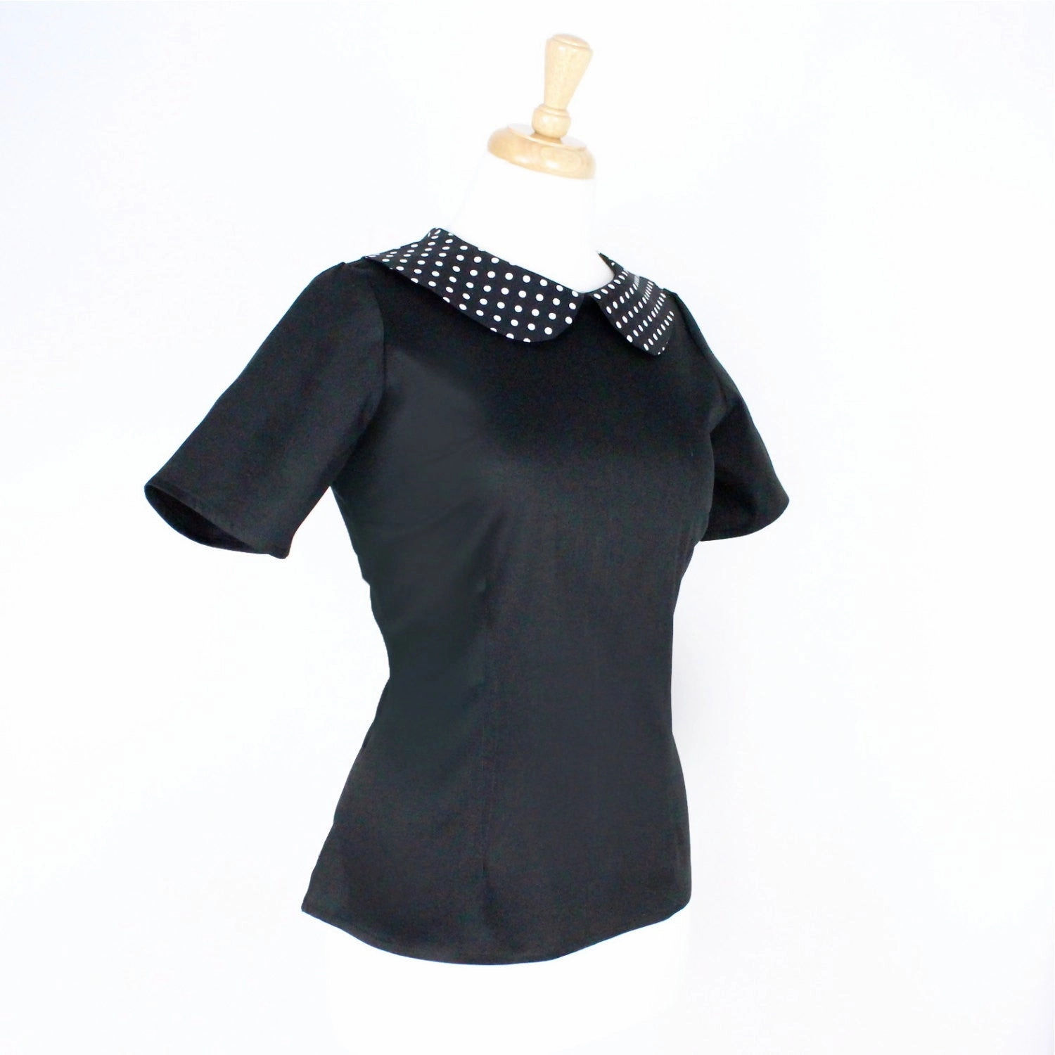 Black and Polkadots Vintage Inspired Top T-BP558 Hybrid Fabric Blend