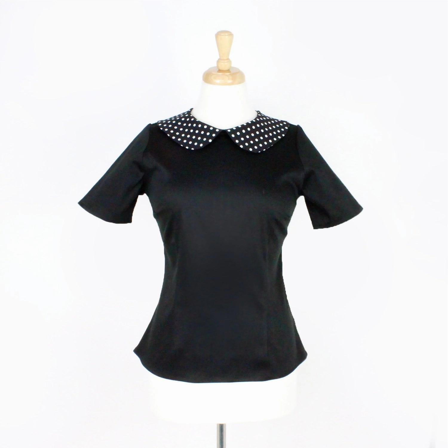 Black and Polkadots Vintage Inspired Top T-BP558 AdjustableDrawstring