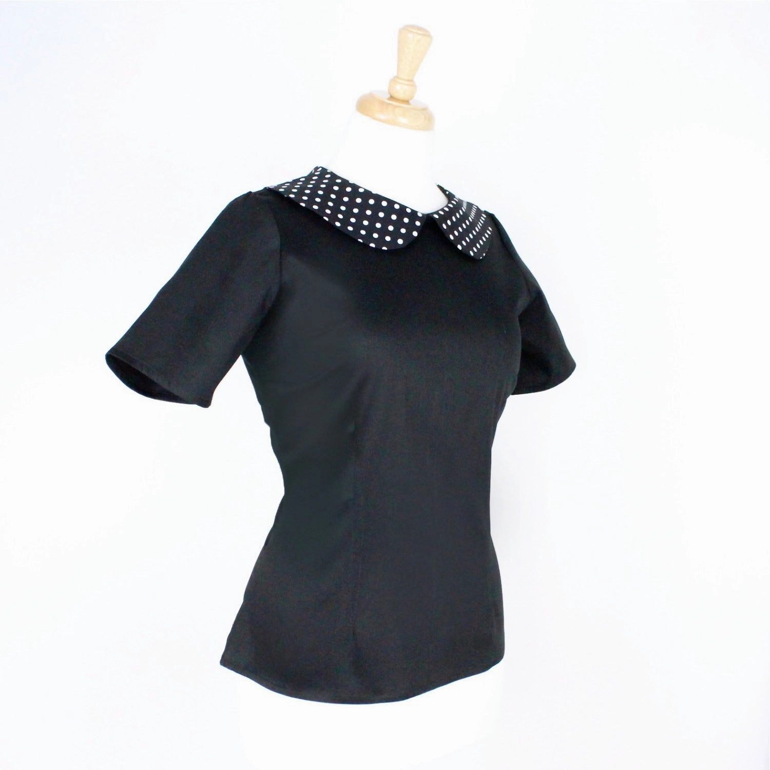 Black and Polkadots Vintage Inspired Top T-BP558 BondedEdges Trendy Sweater
