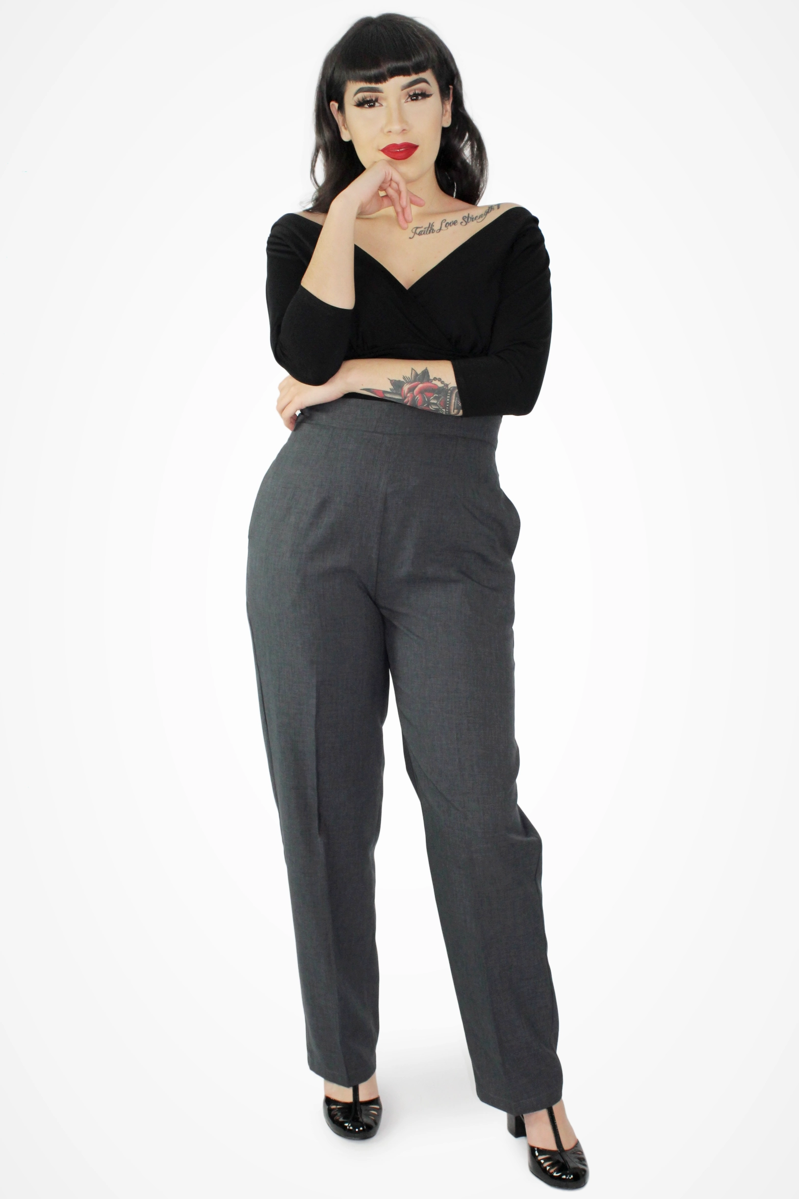 Black Three Quarter Sleeve Overlap Top XS-3XL #B34T LightweightFabric