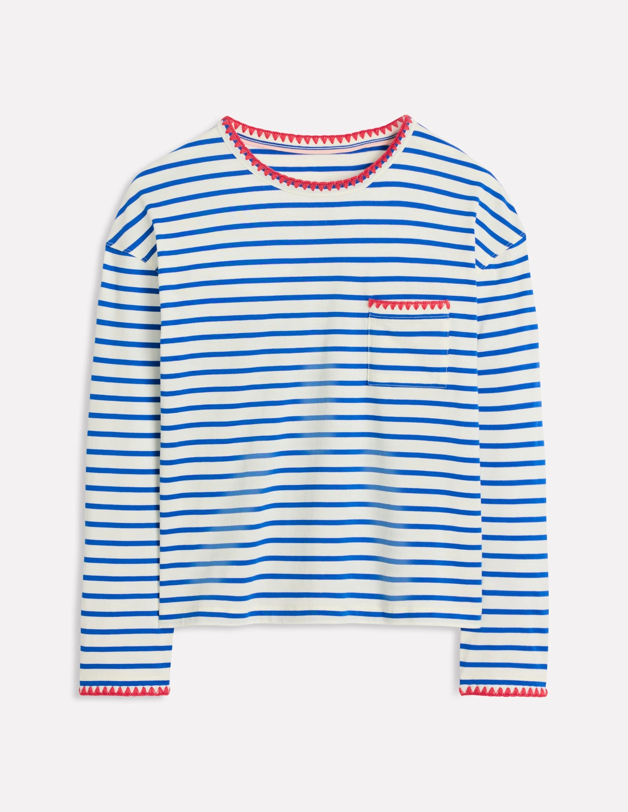 Convertible Style Blanket Stitch Boxy Top-Ivory, Gallery Blue